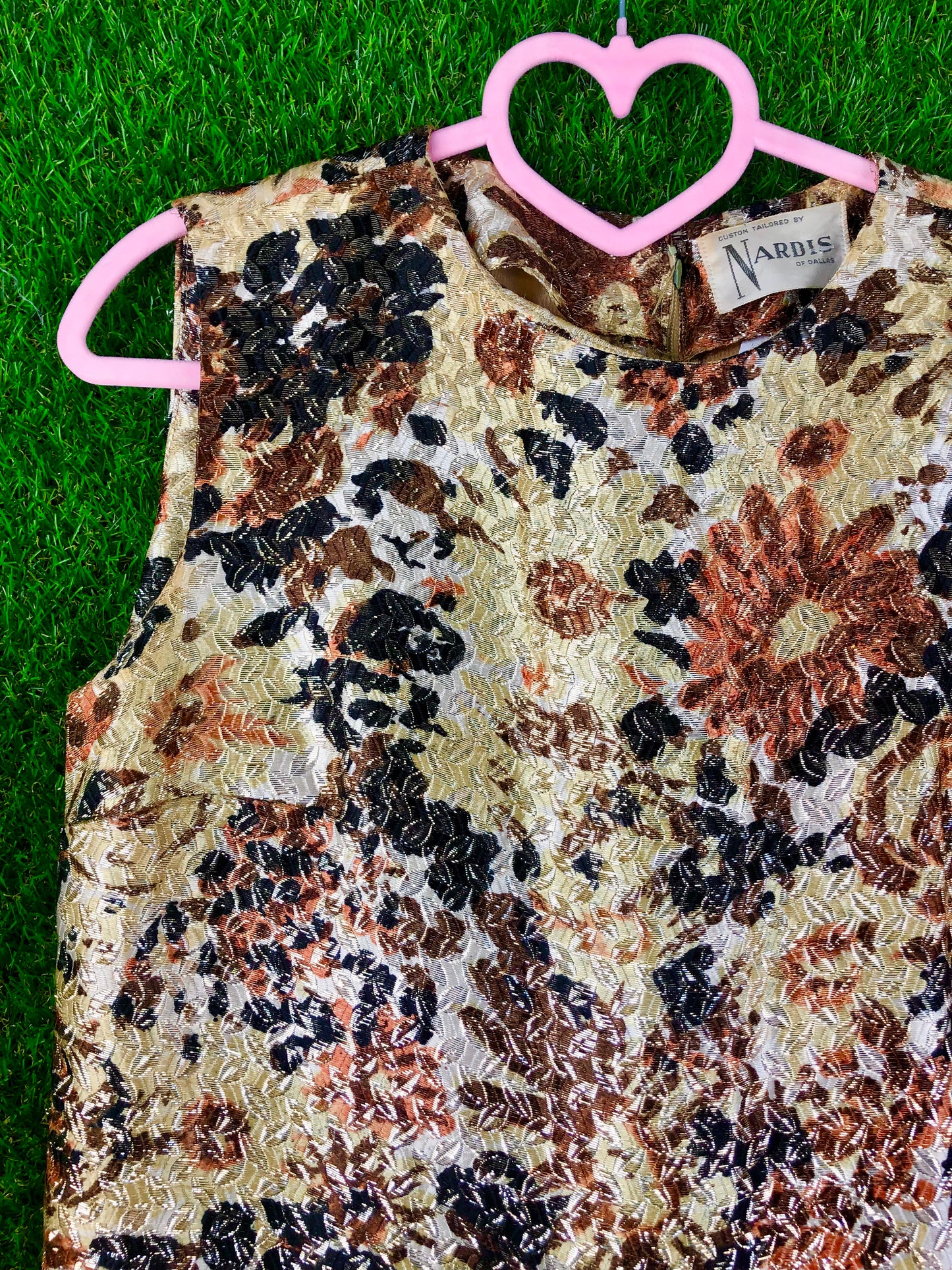 1960's Gold Floral Cocktail Shift Dress