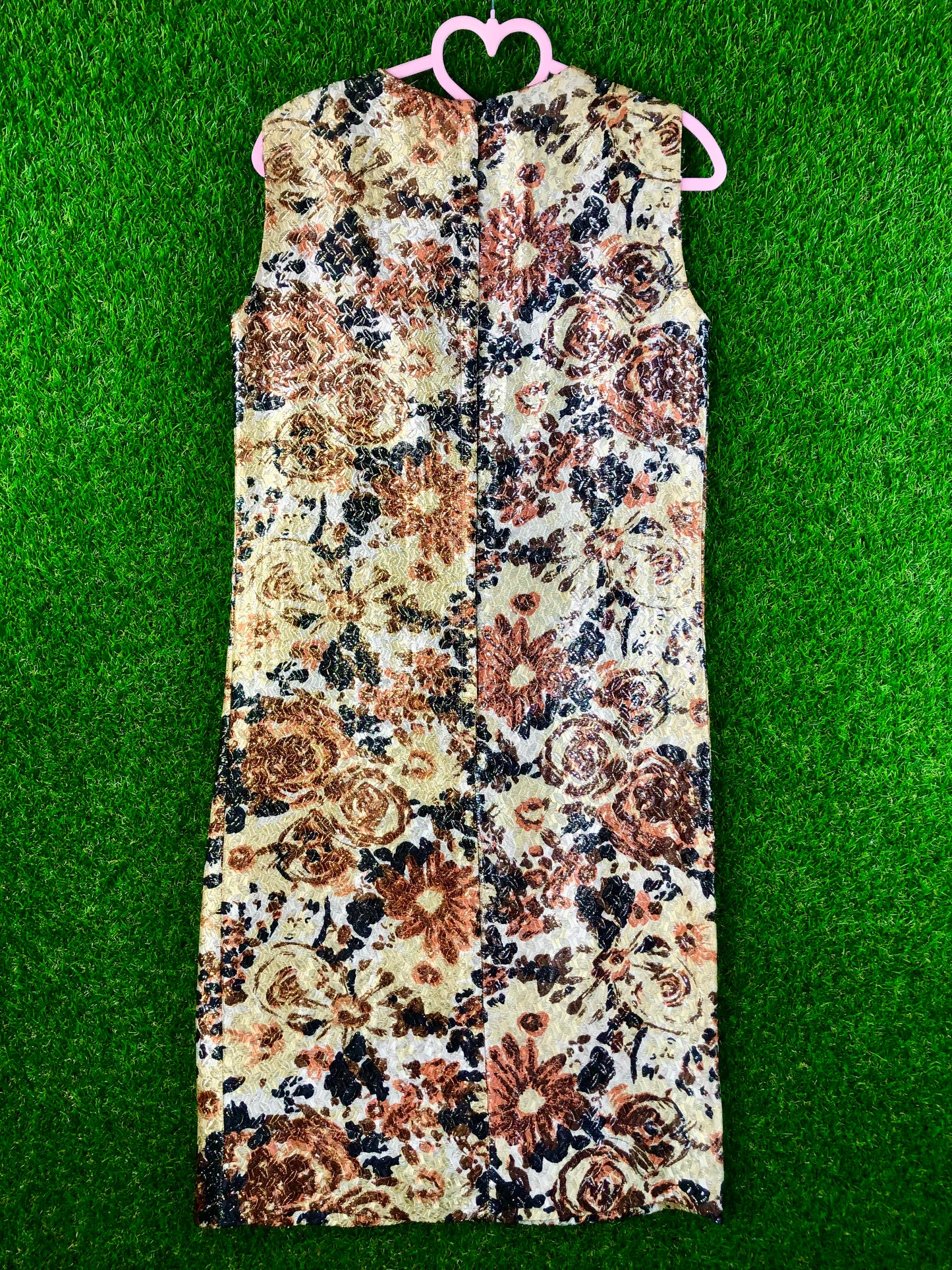 1960's Gold Floral Cocktail Shift Dress