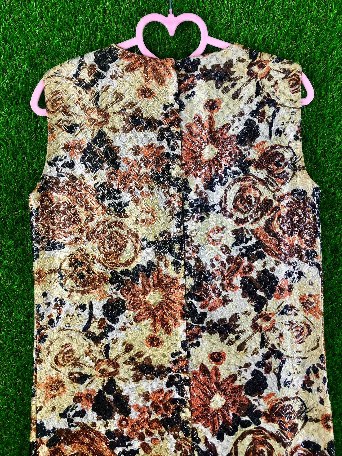 1960's Gold Floral Cocktail Shift Dress