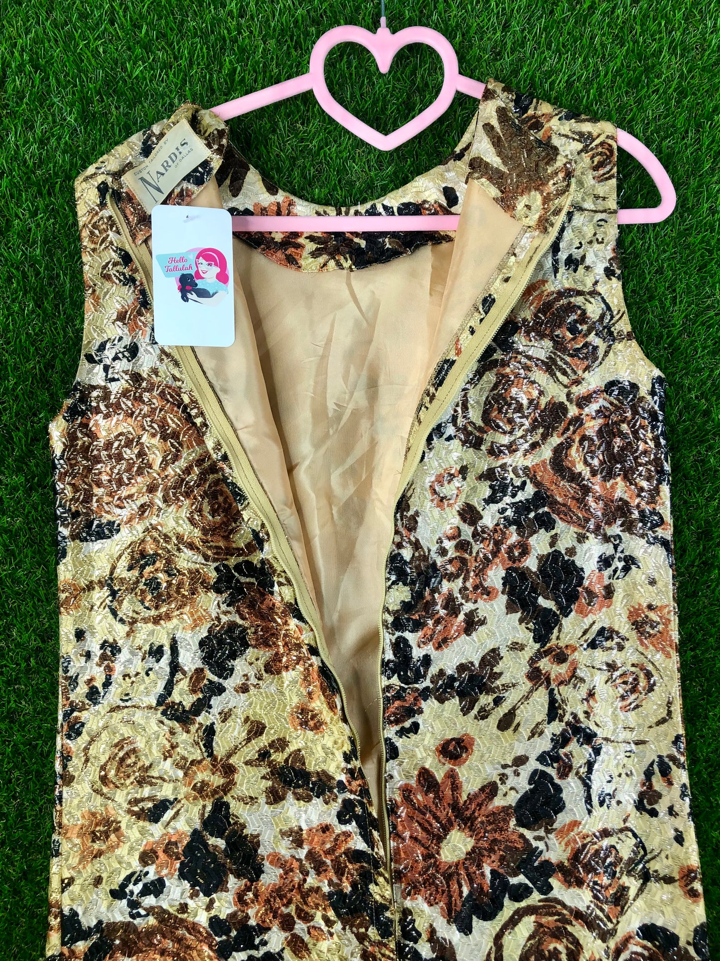1960's Gold Floral Cocktail Shift Dress