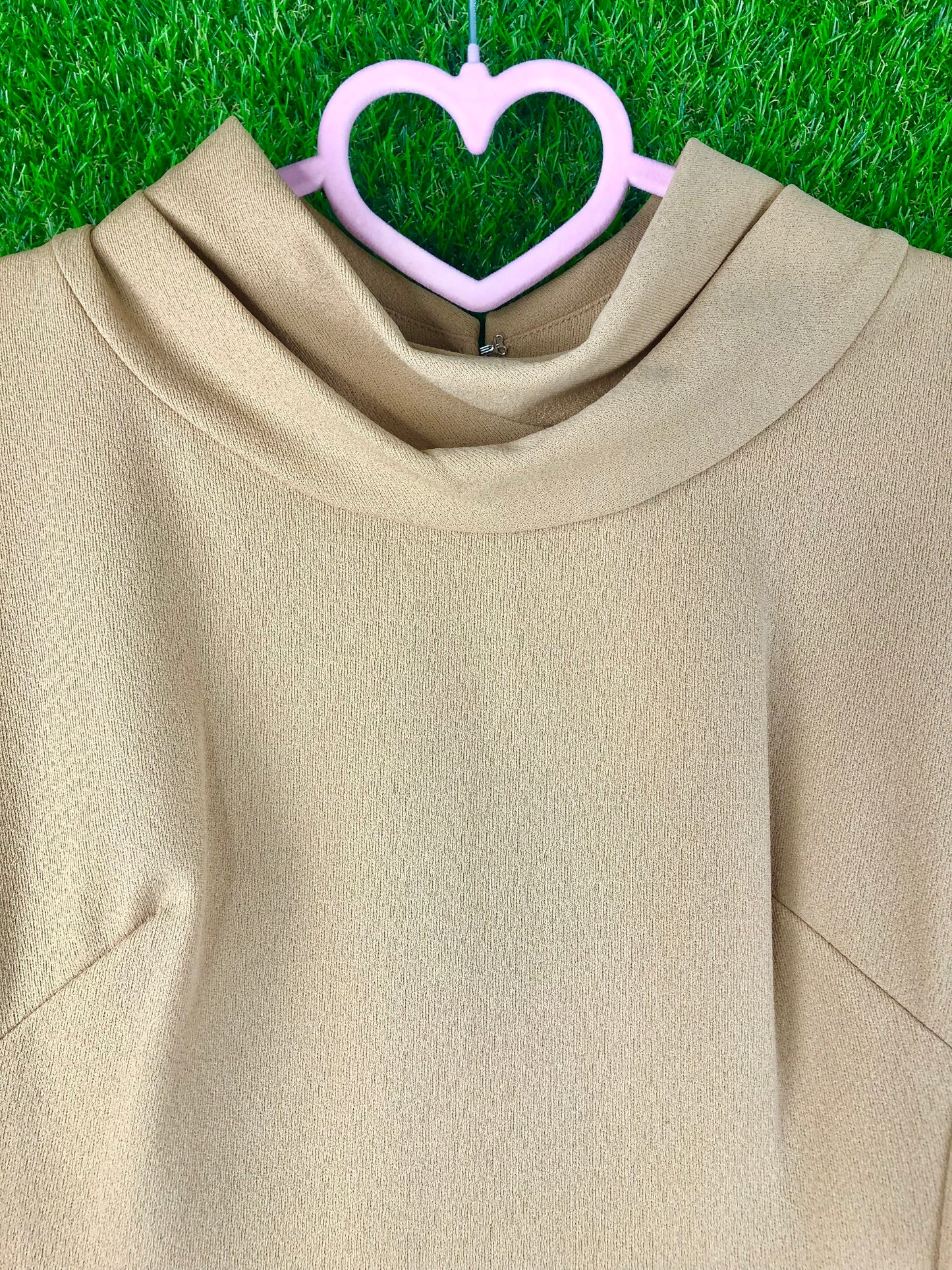 1960's Beige Office Dress With Unique Collar