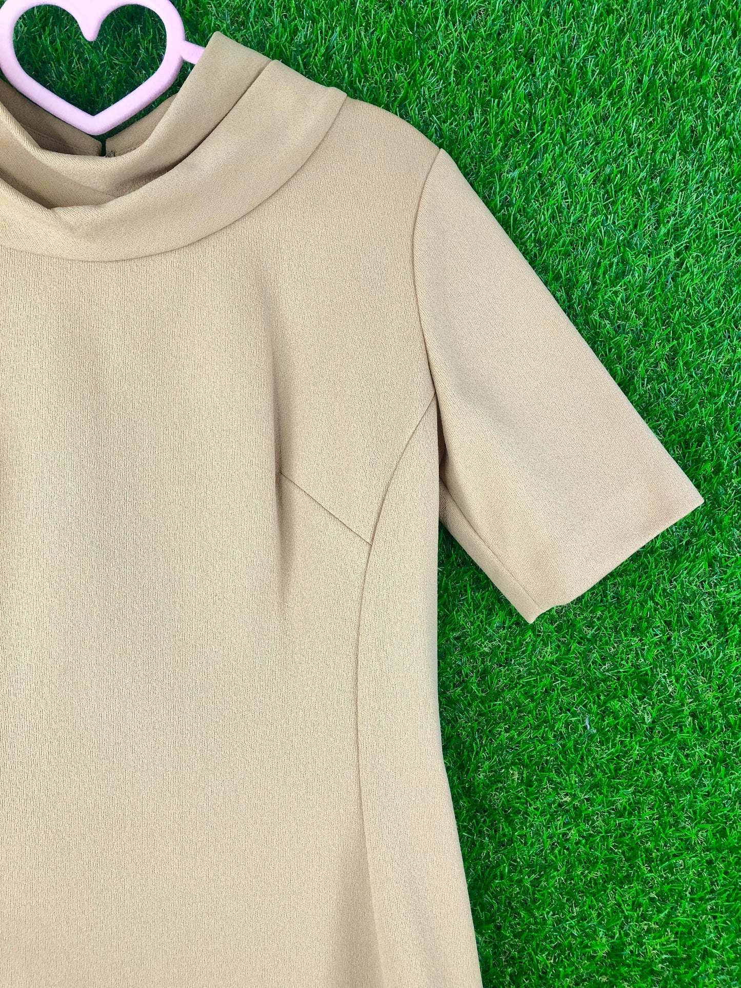 1960's Beige Office Dress With Unique Collar