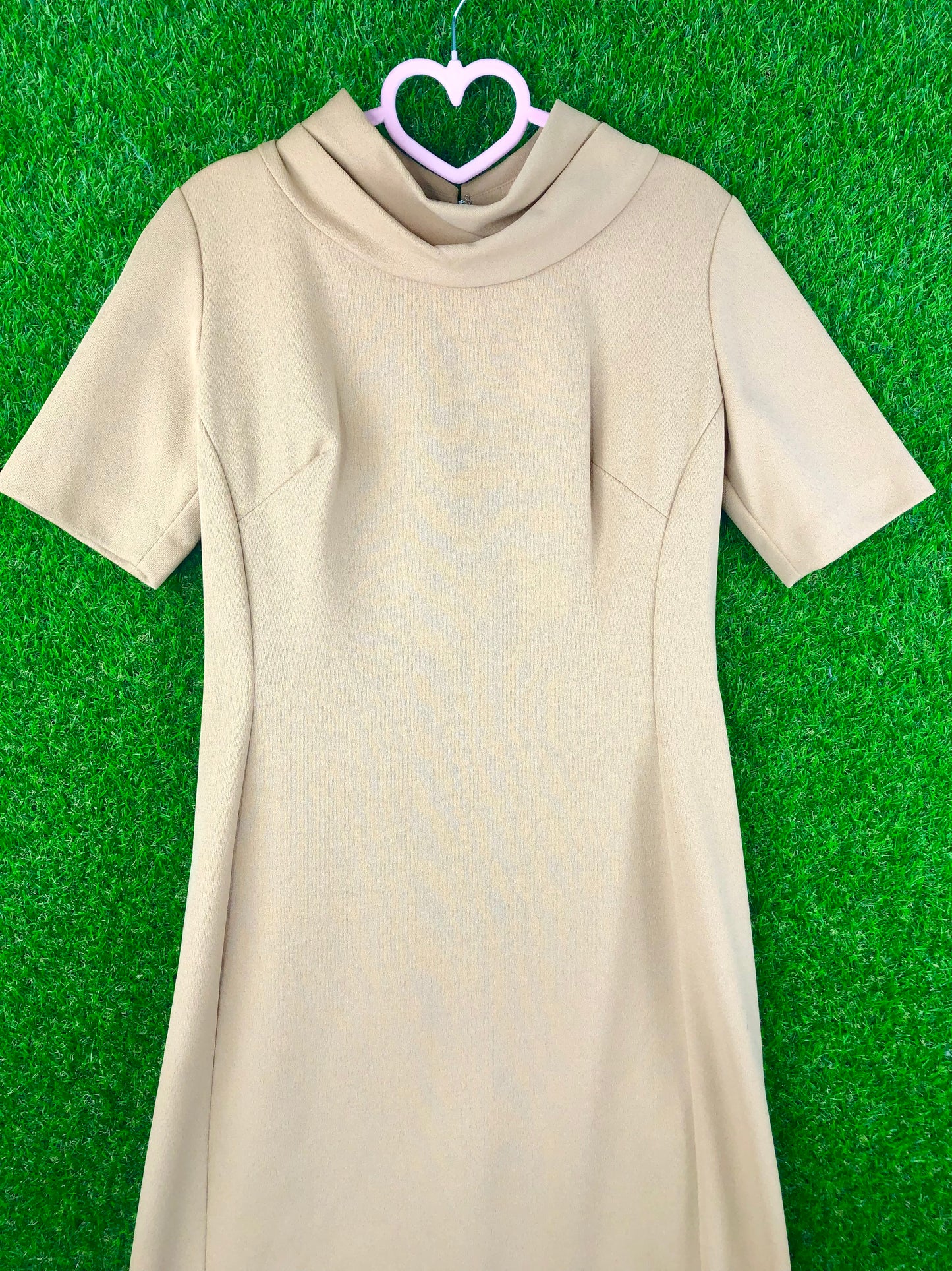1960's Beige Office Dress With Unique Collar
