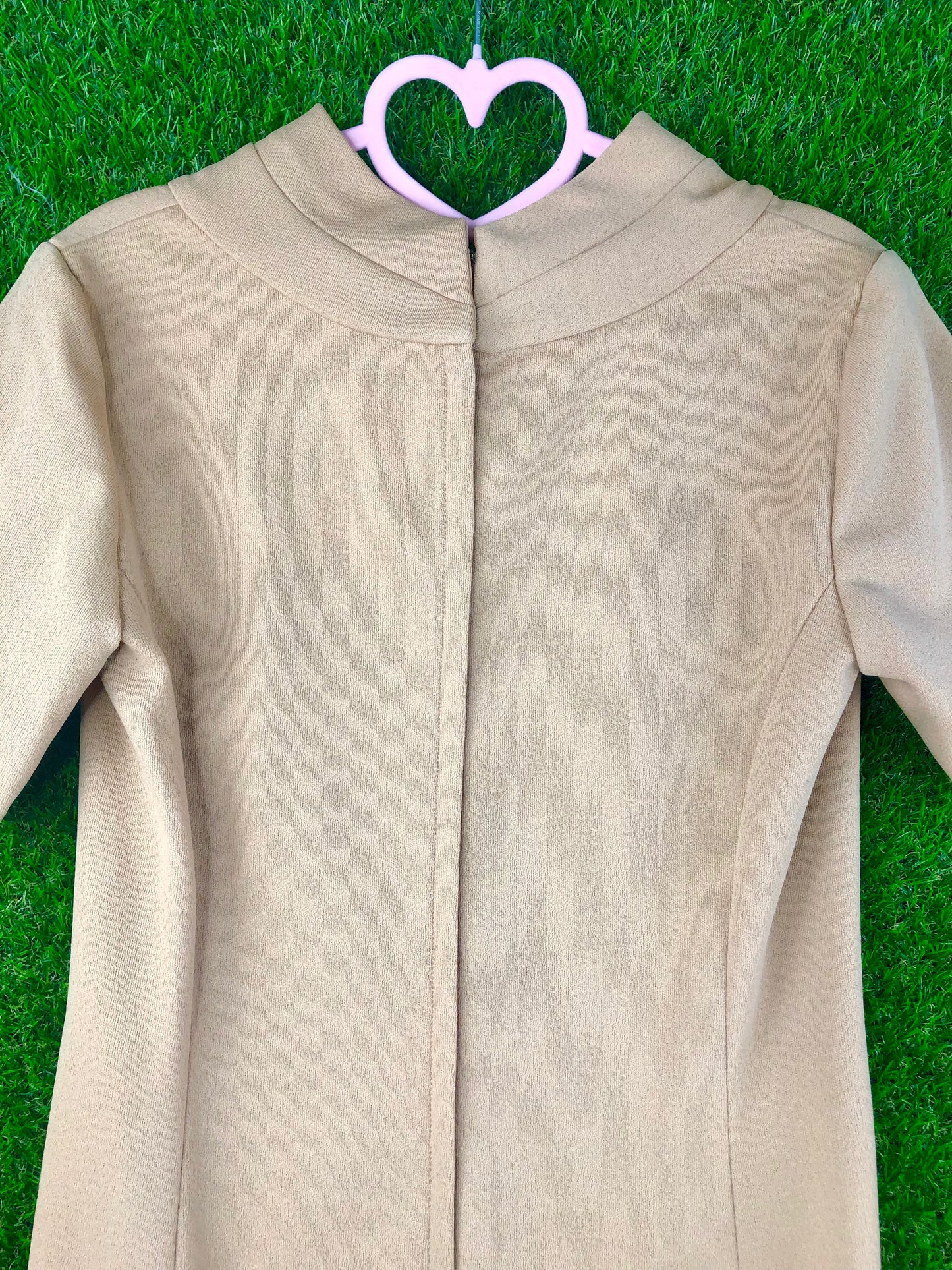 1960's Beige Office Dress With Unique Collar