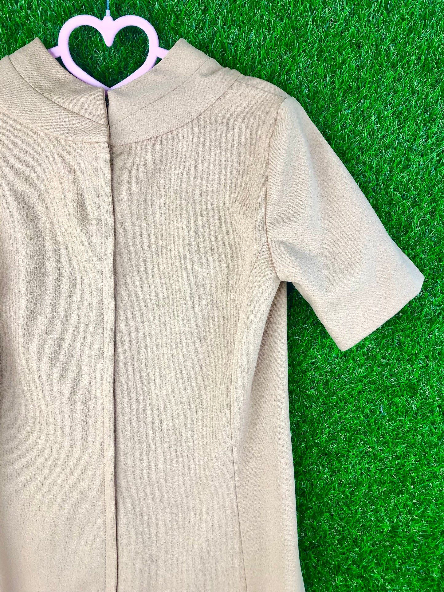 1960's Beige Office Dress With Unique Collar