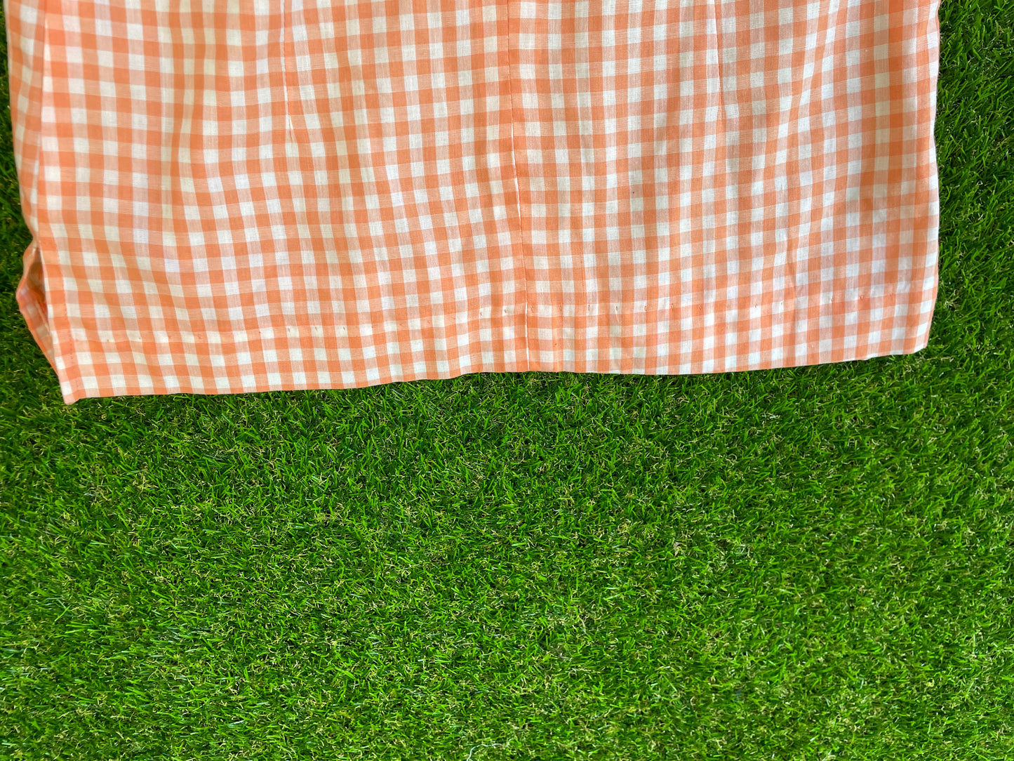 1970's Puffy Sleeved Sherbet Orange Gingham Top