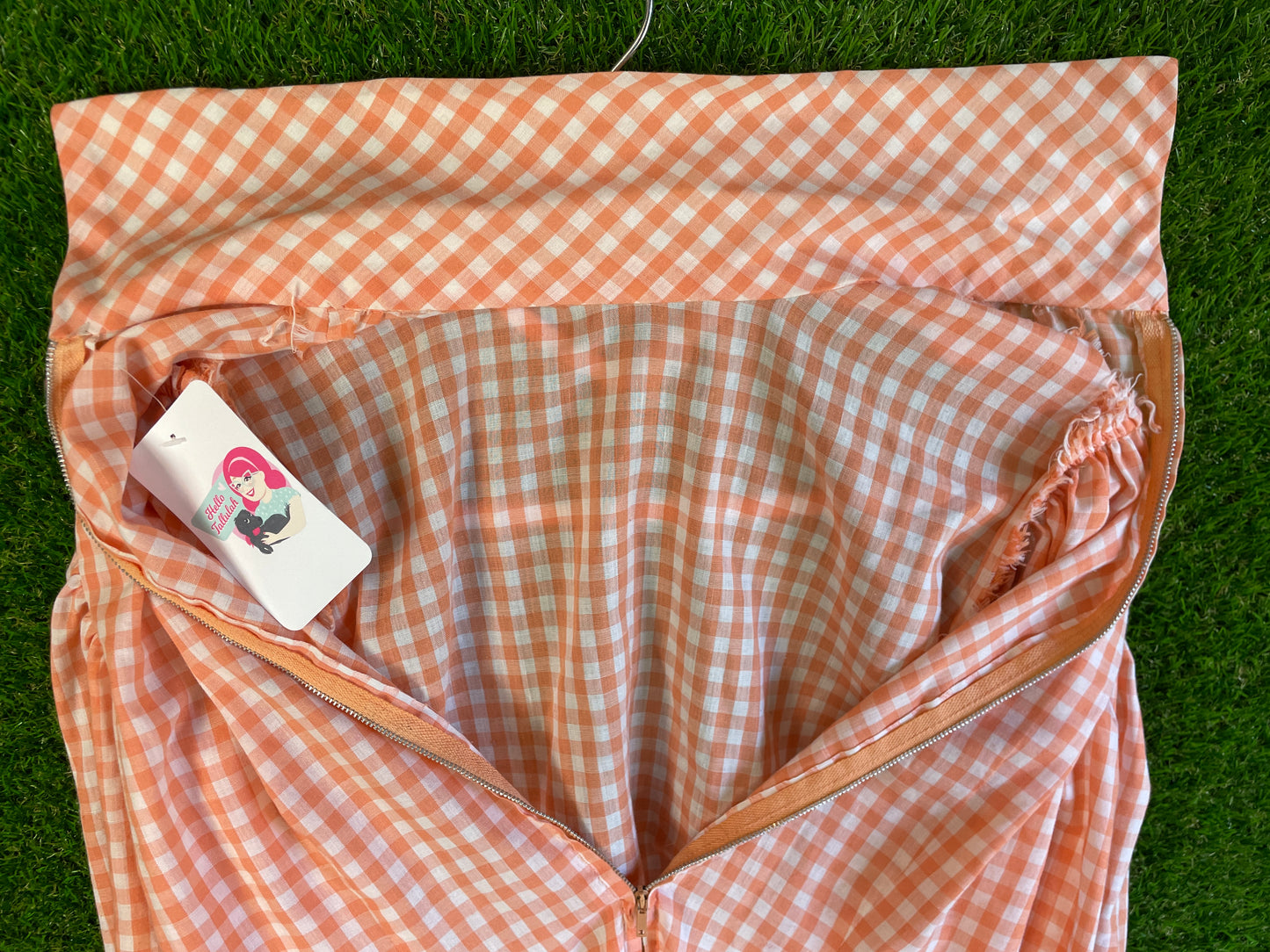 1970's Puffy Sleeved Sherbet Orange Gingham Top