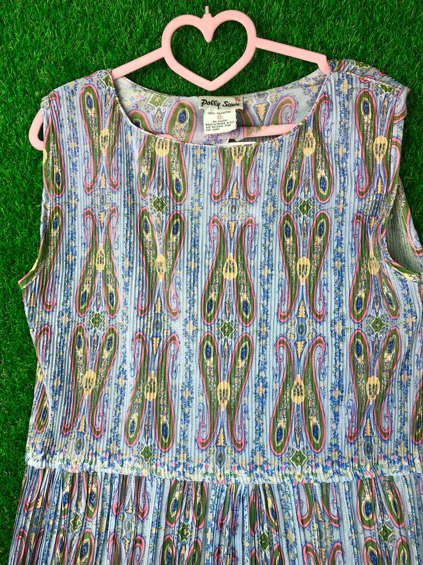1970's Volup Floral "Butterfly" Print Blue Dress