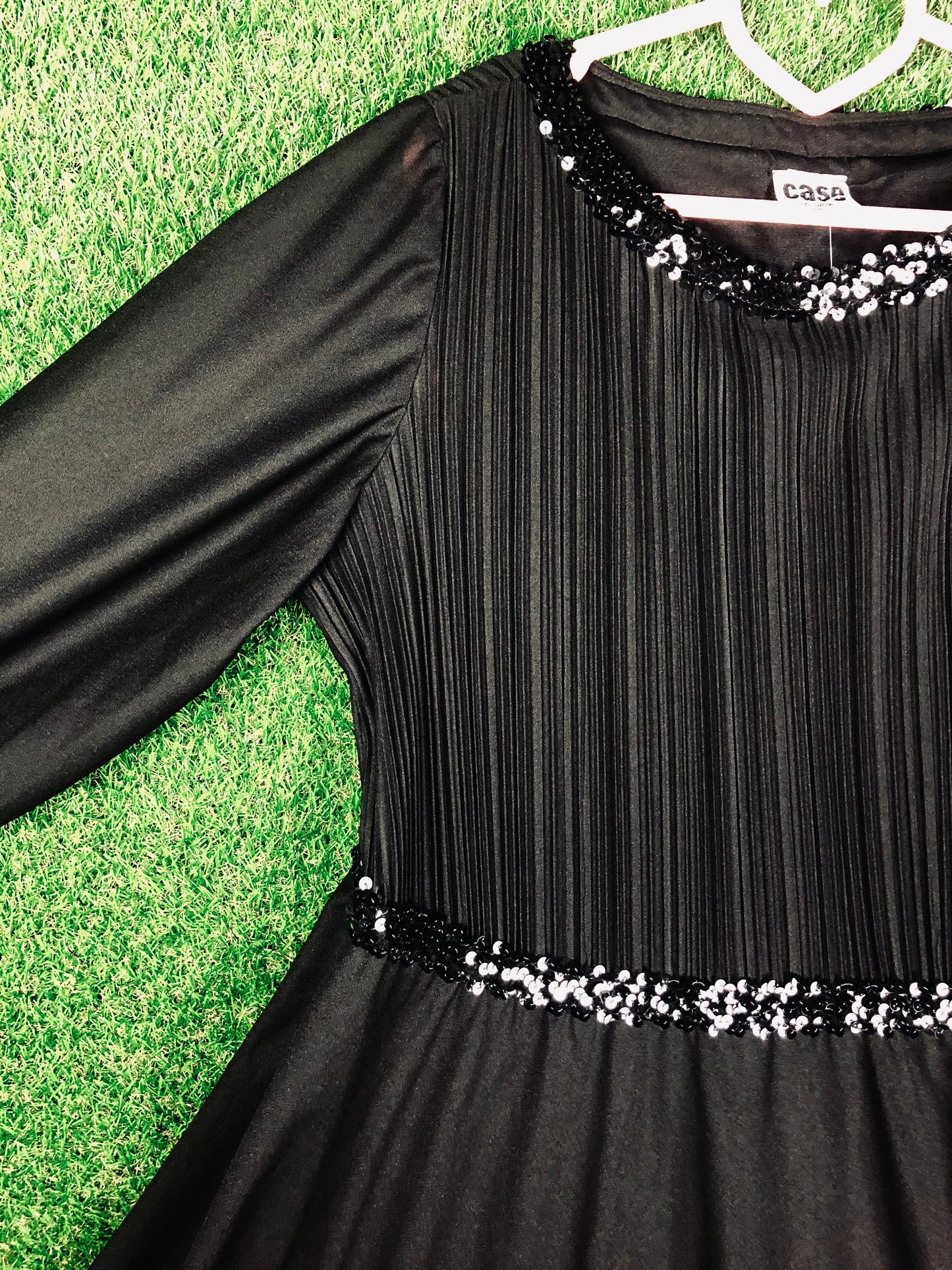 1980's Glamorous Pitch Black Volup Dress With Sequin Details