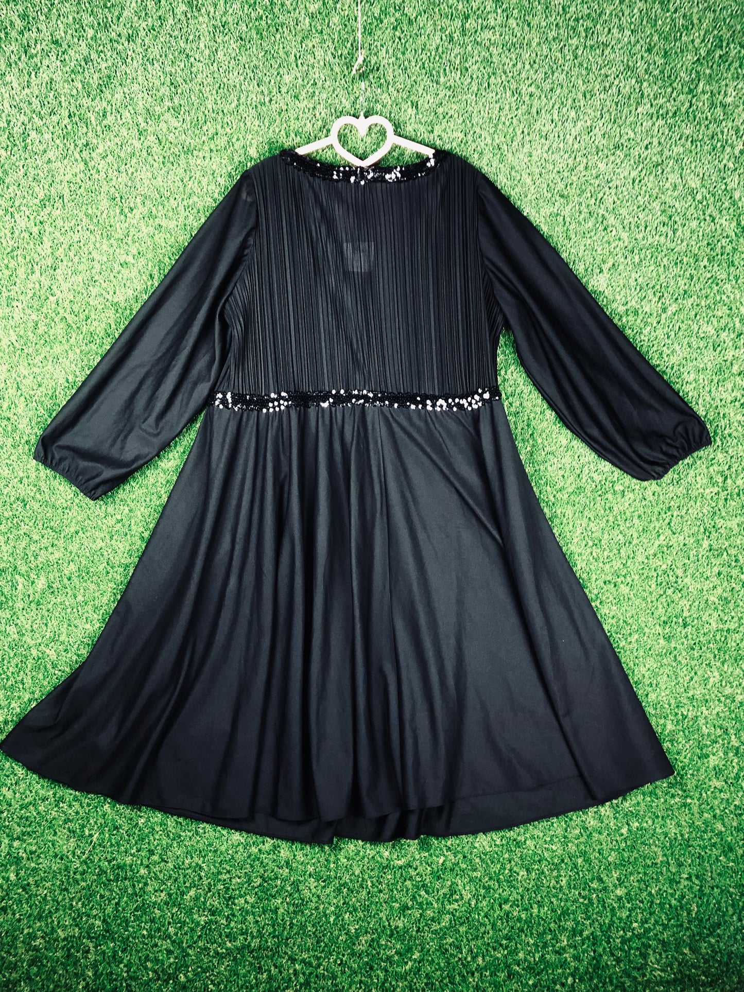 1980's Glamorous Pitch Black Volup Dress With Sequin Details