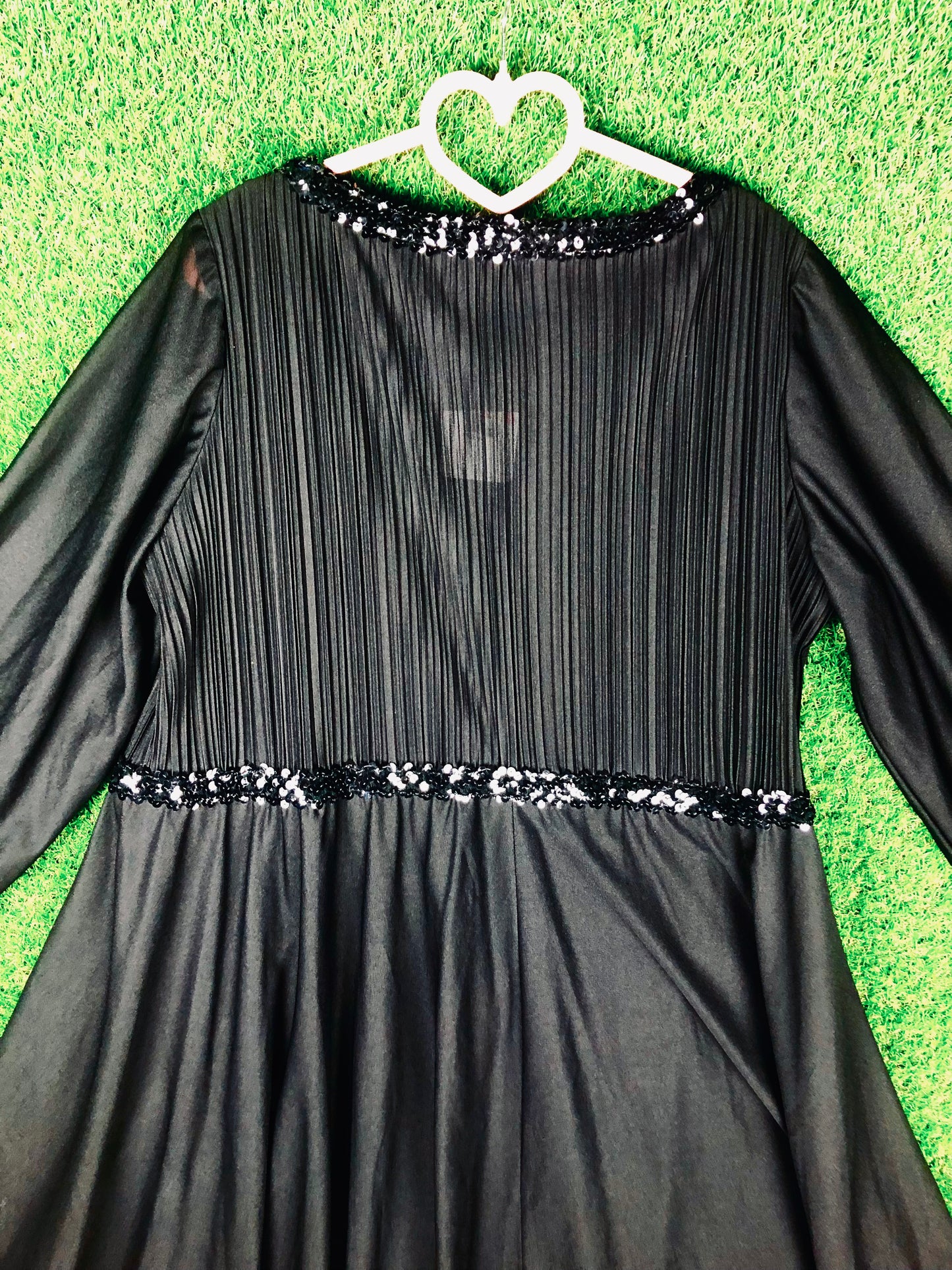 1980's Glamorous Pitch Black Volup Dress With Sequin Details