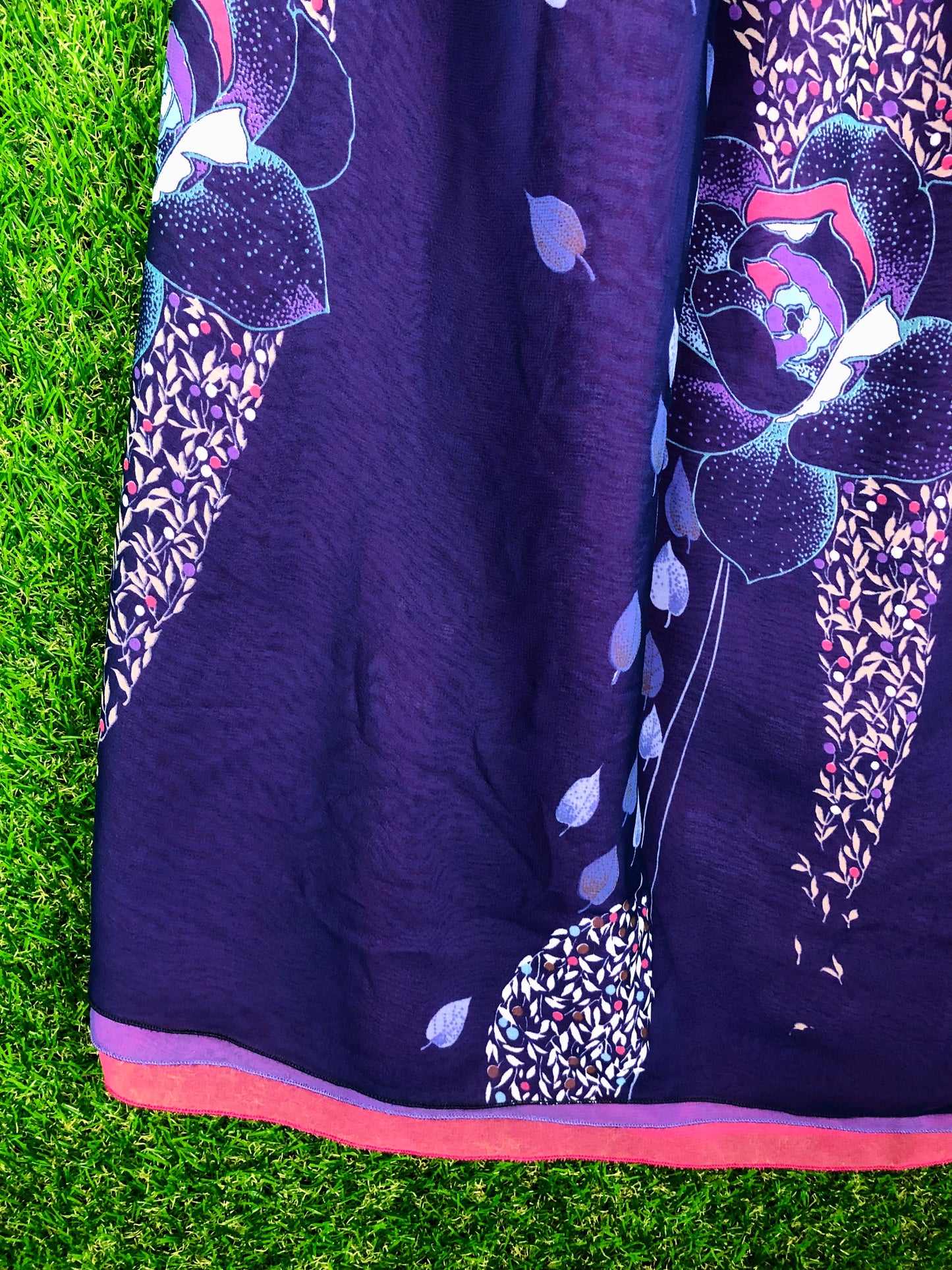 1980's Purple Floral Dress With Elastic Waist