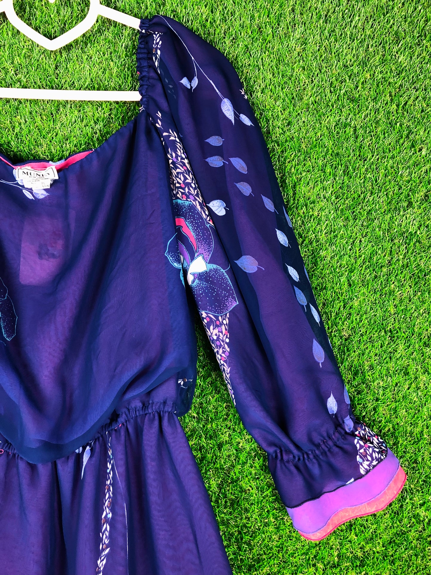 1980's Purple Floral Dress With Elastic Waist