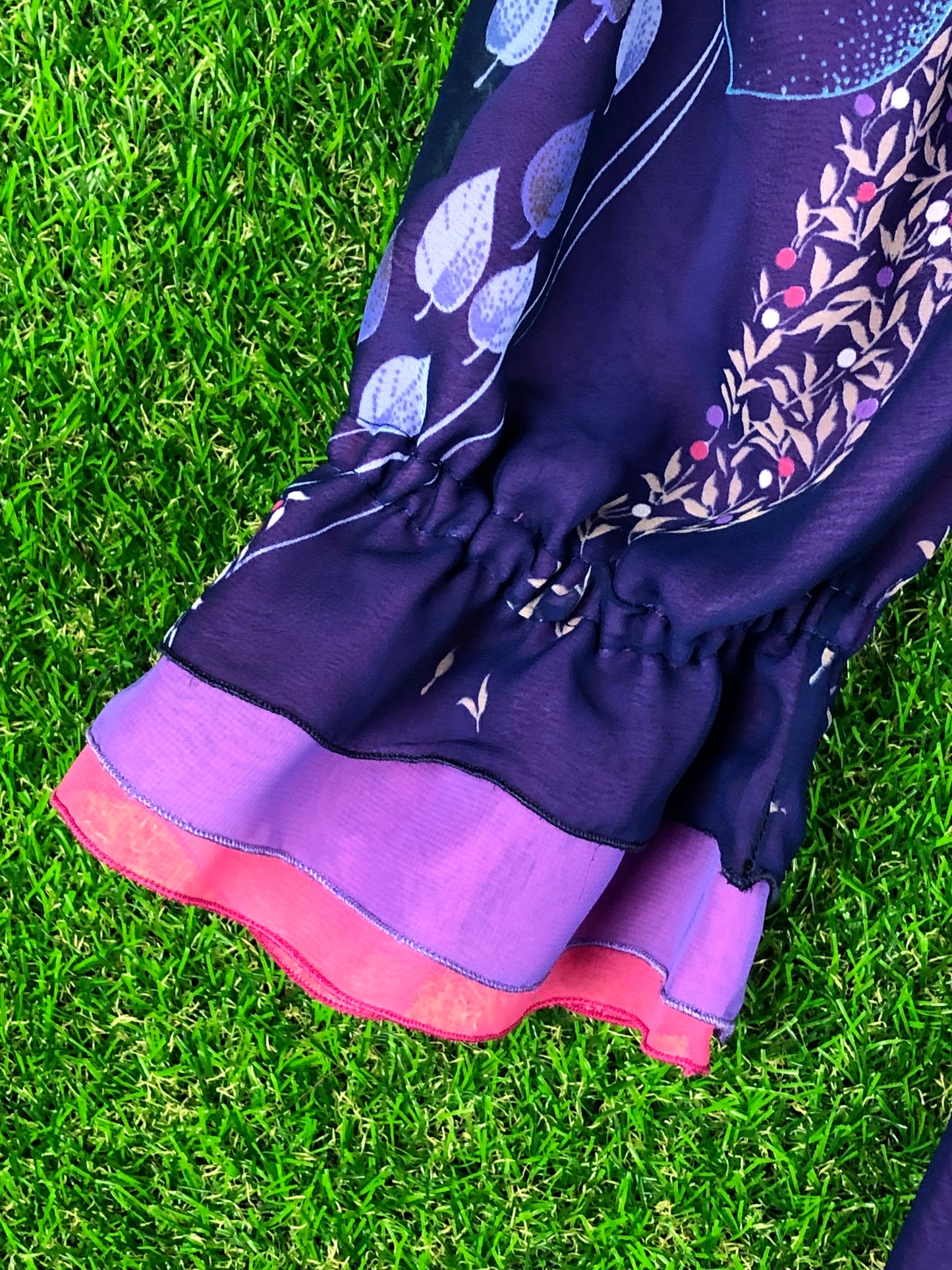 1980's Purple Floral Dress With Elastic Waist