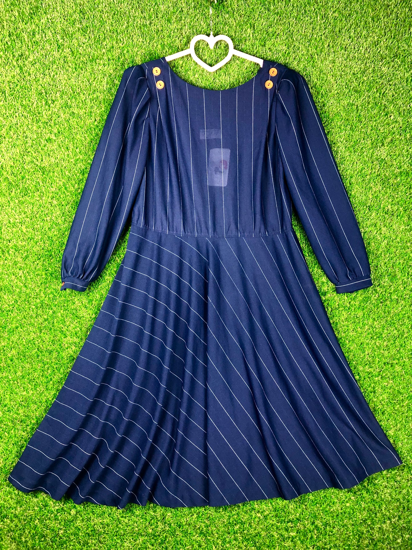1980's Volup A-Line Navy Striped Dress