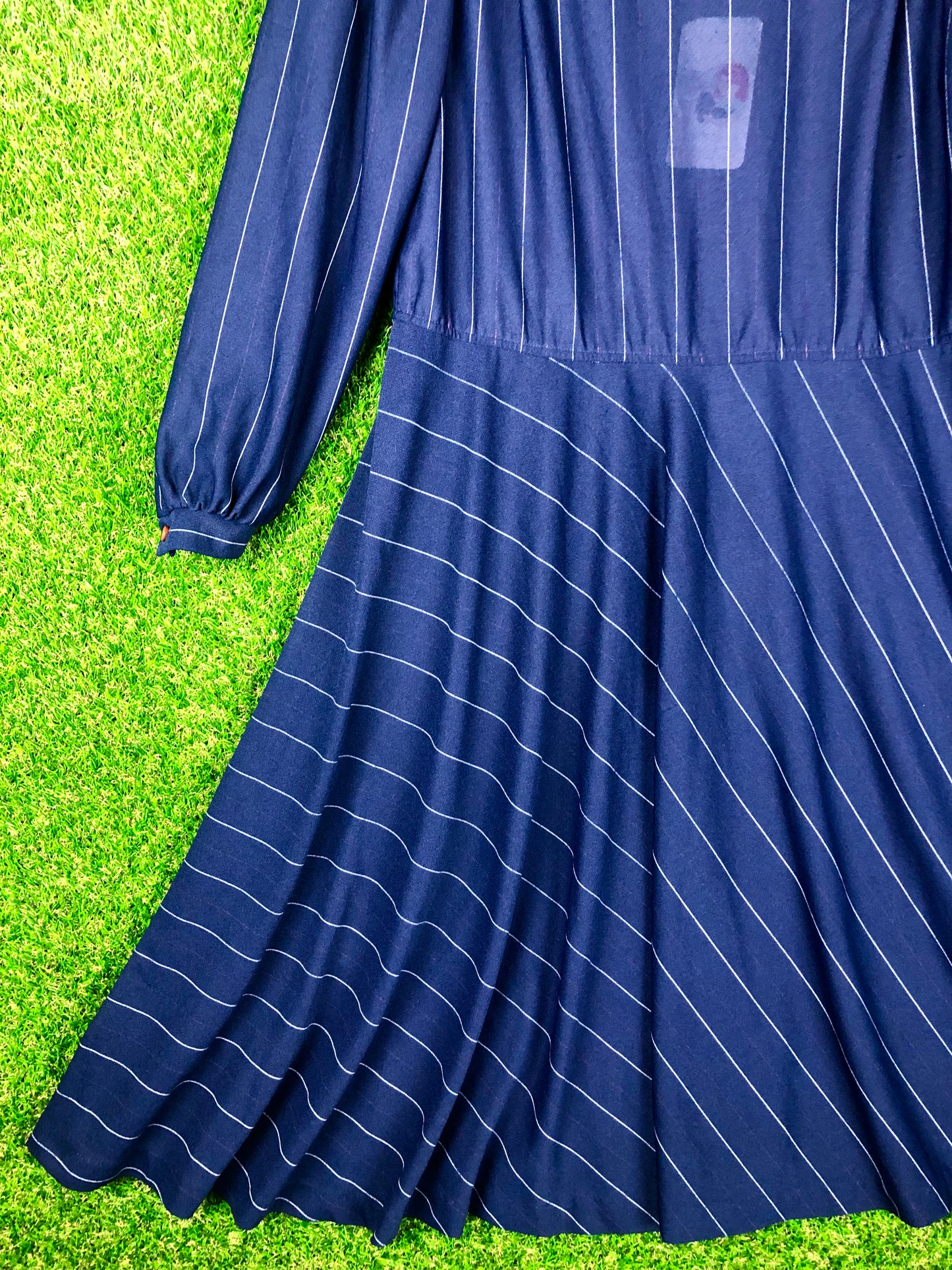 1980's Volup A-Line Navy Striped Dress