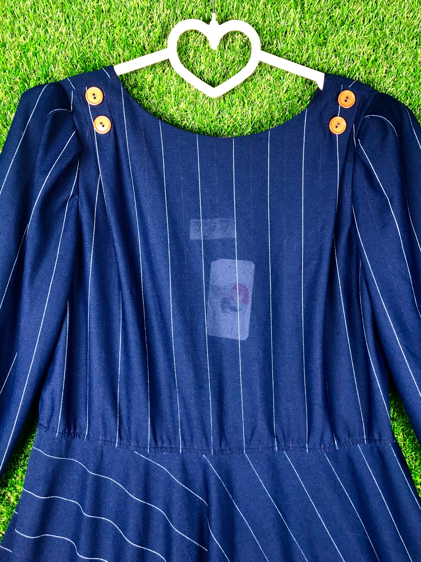 1980's Volup A-Line Navy Striped Dress