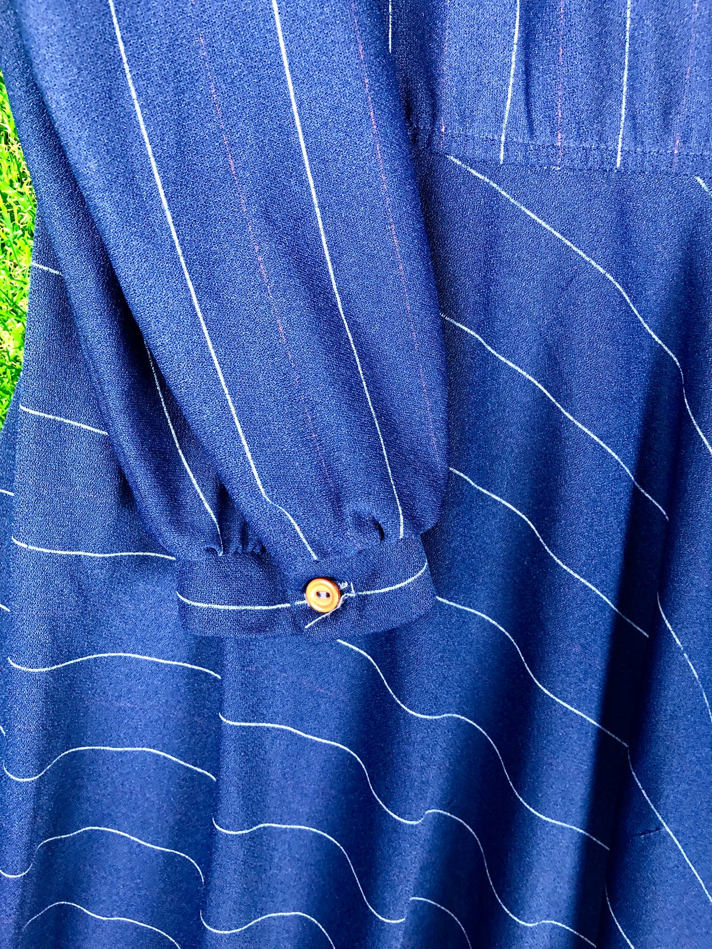 1980's Volup A-Line Navy Striped Dress