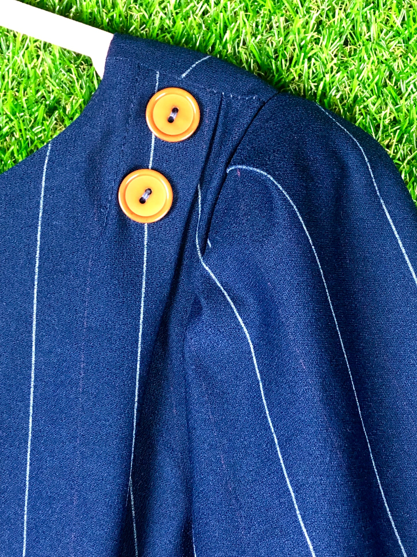 1980's Volup A-Line Navy Striped Dress