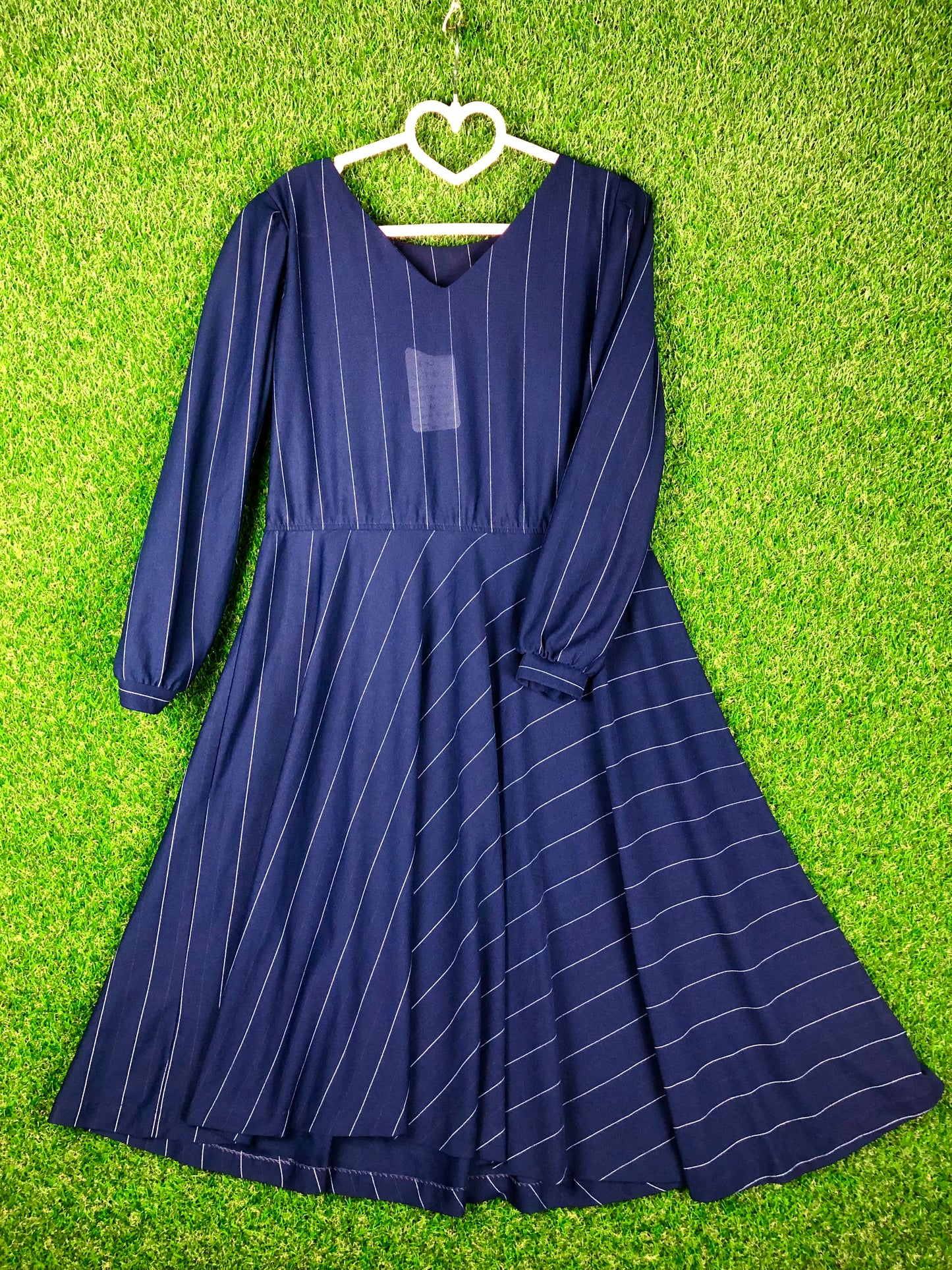 1980's Volup A-Line Navy Striped Dress
