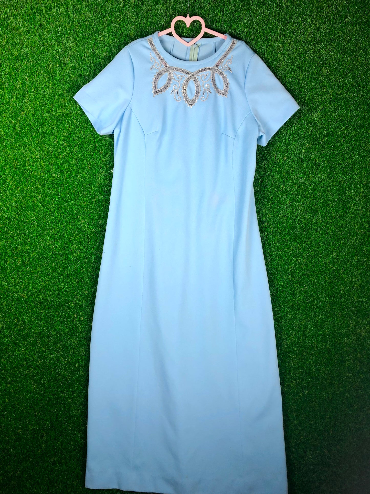 1970's Fancy Volup Maxi Dress With Neckline Embroidery