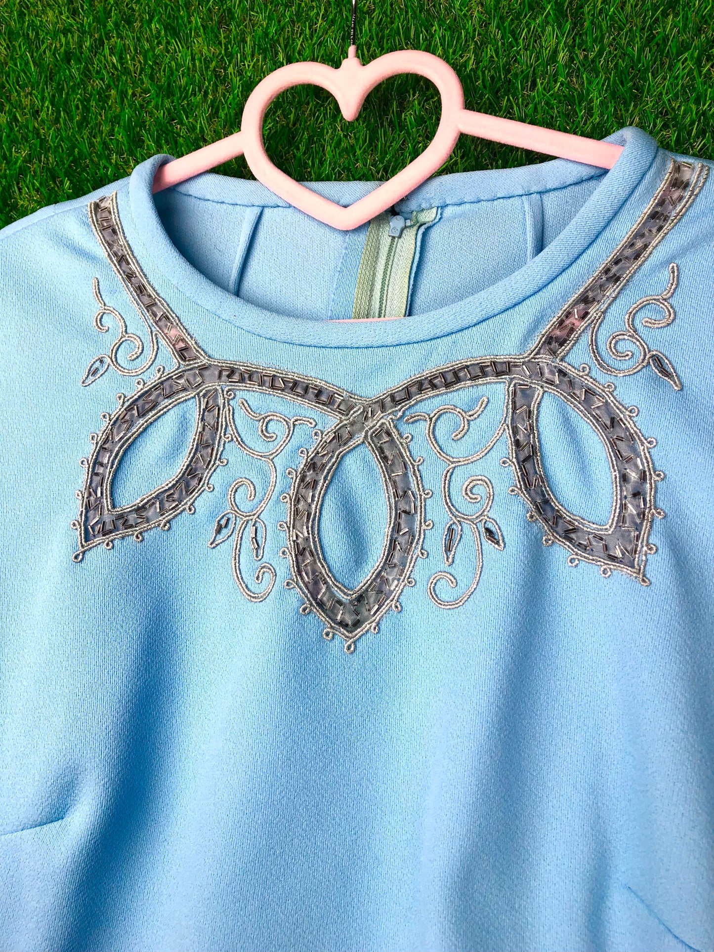 1970's Fancy Volup Maxi Dress With Neckline Embroidery
