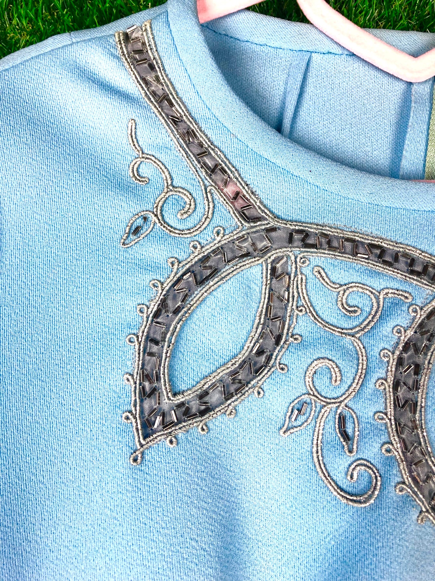 1970's Fancy Volup Maxi Dress With Neckline Embroidery