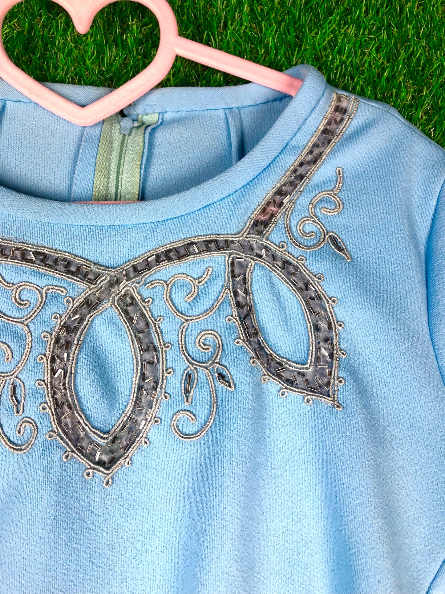 1970's Fancy Volup Maxi Dress With Neckline Embroidery