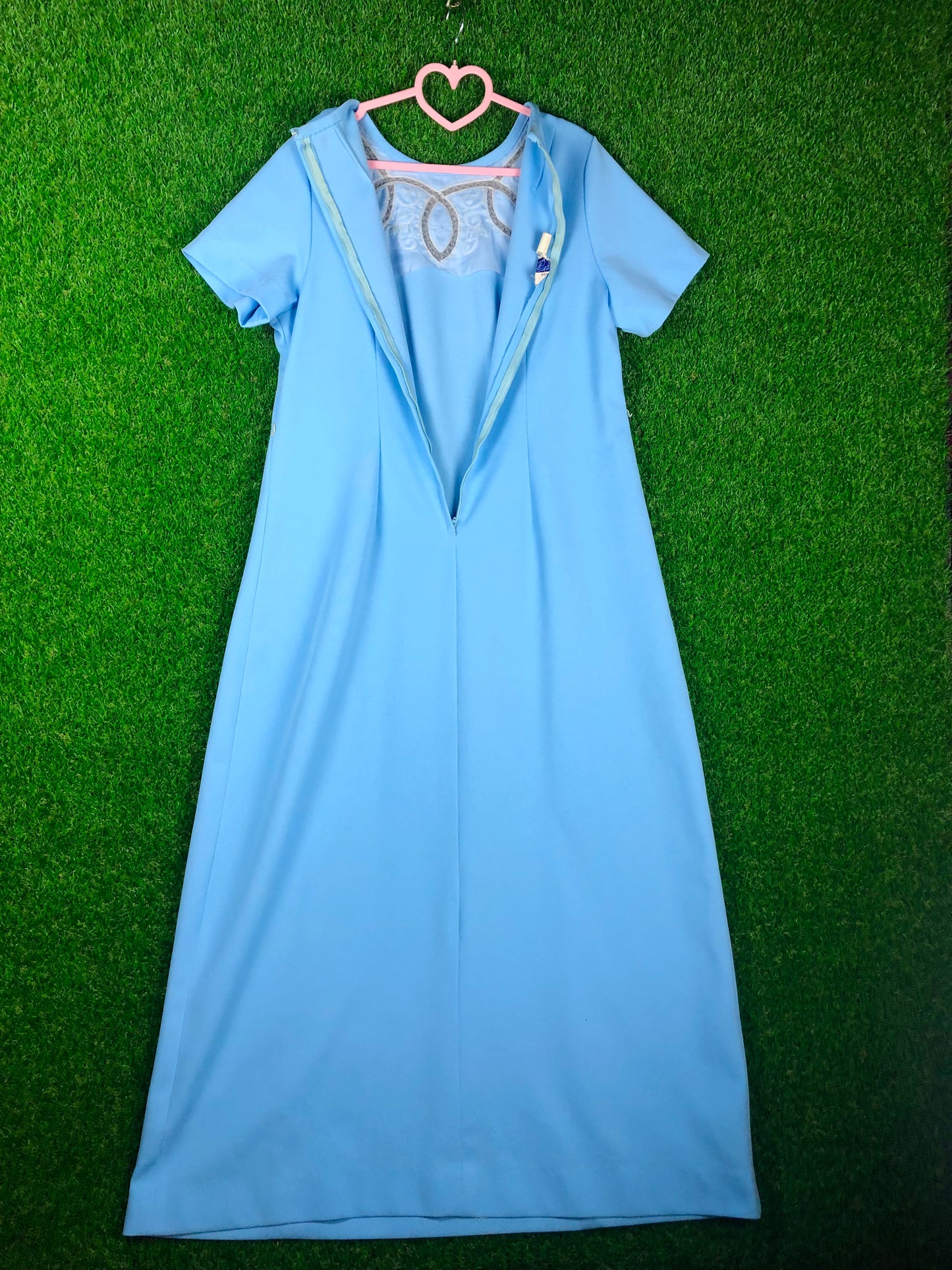 1970's Fancy Volup Maxi Dress With Neckline Embroidery
