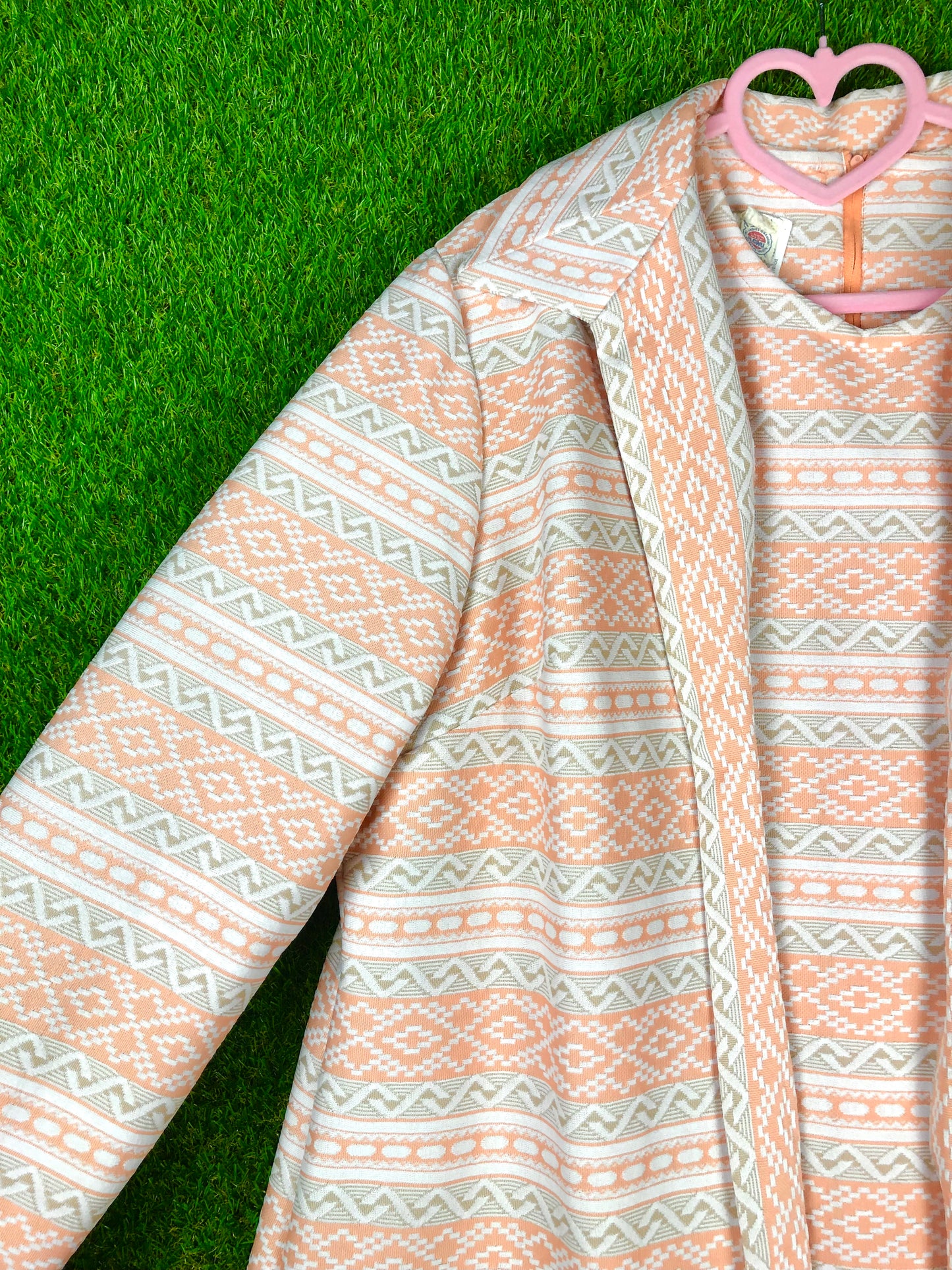 1970's Creamsicle Orange and White Southwest-Print Dress and Jacket Set