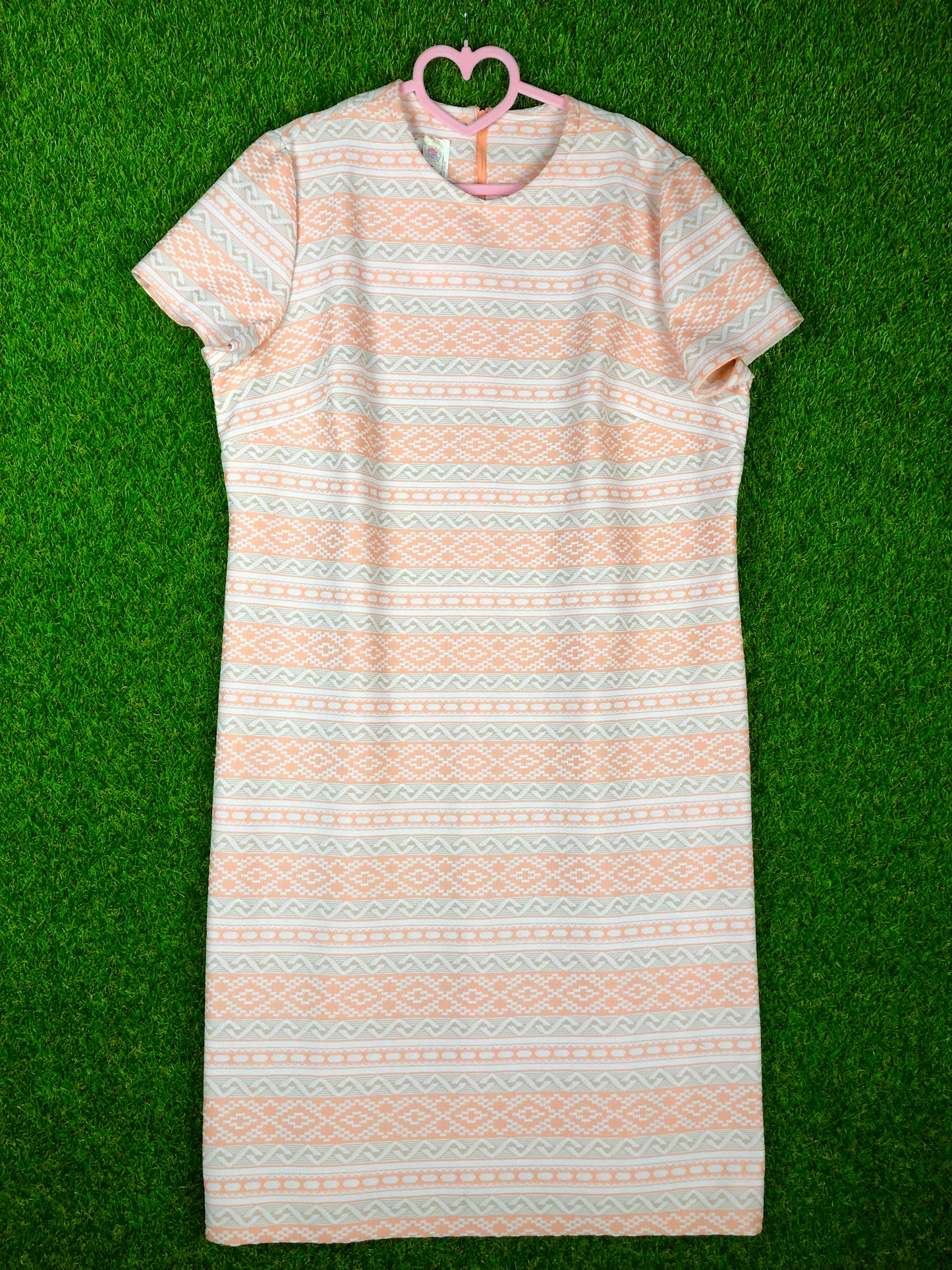 1970's Creamsicle Orange and White Southwest-Print Dress and Jacket Set