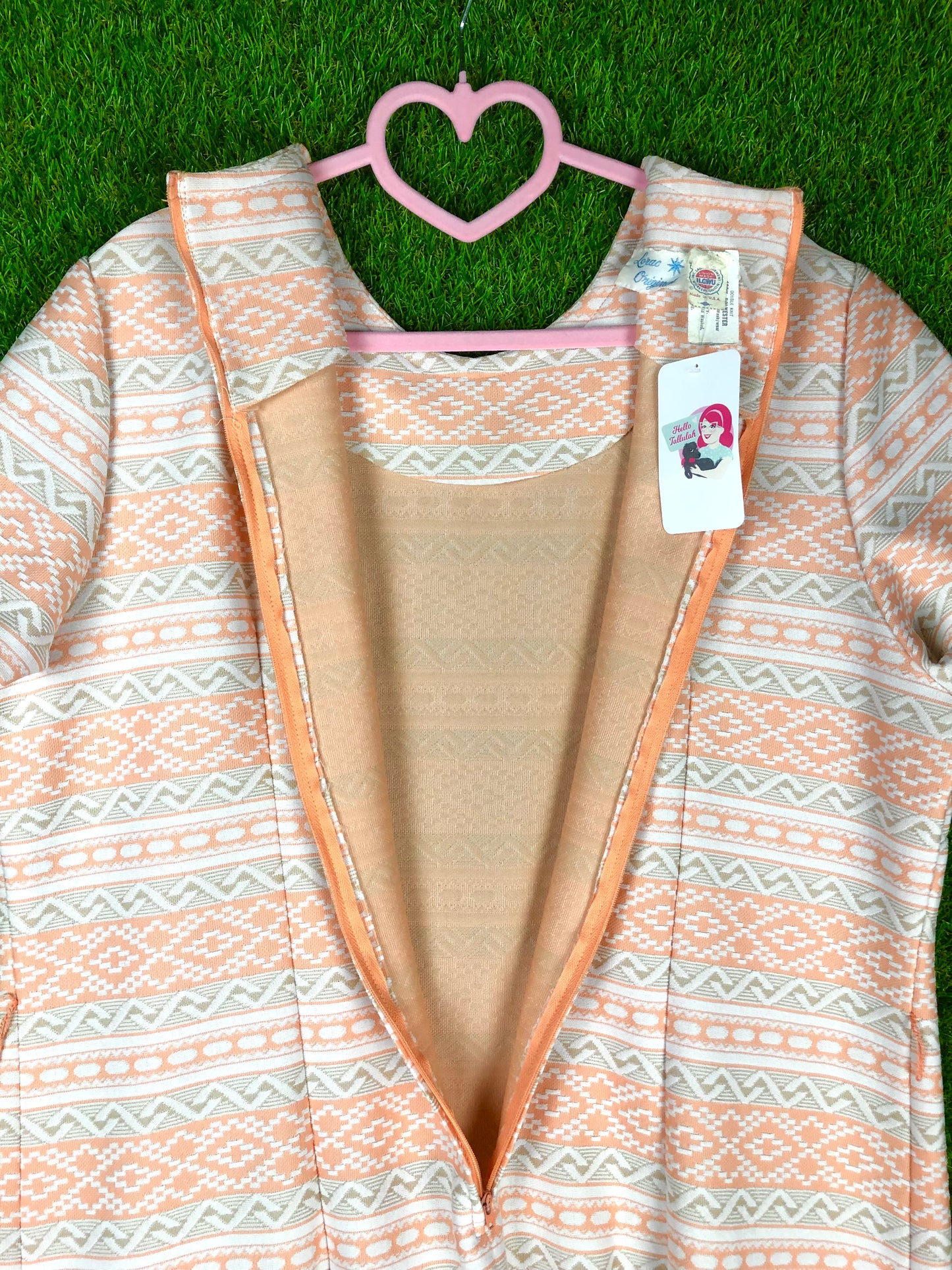 1970's Creamsicle Orange and White Southwest-Print Dress and Jacket Set