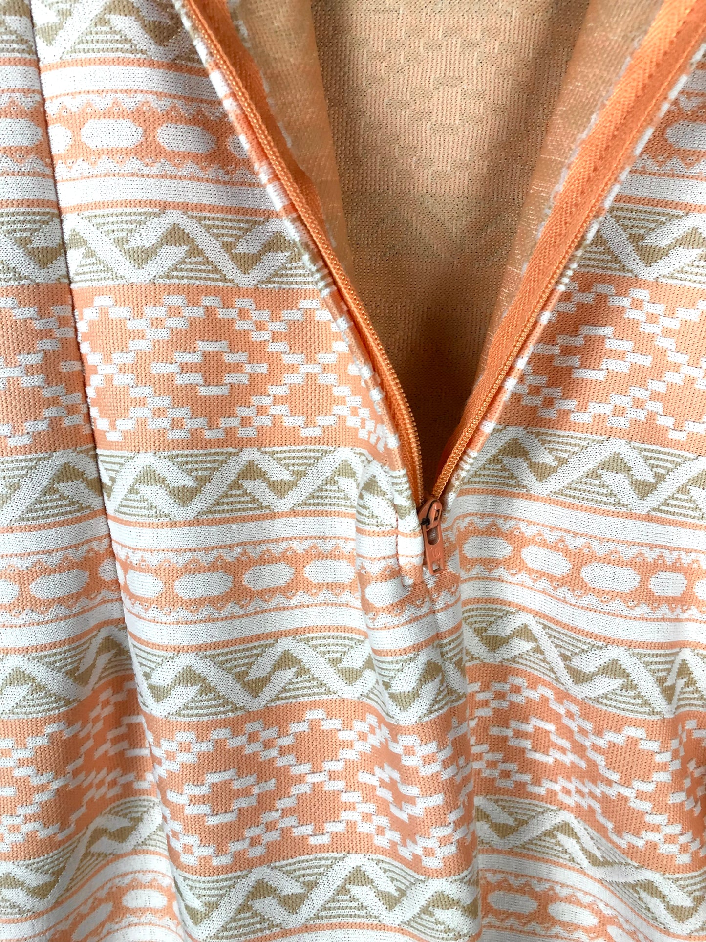 1970's Creamsicle Orange and White Southwest-Print Dress and Jacket Set