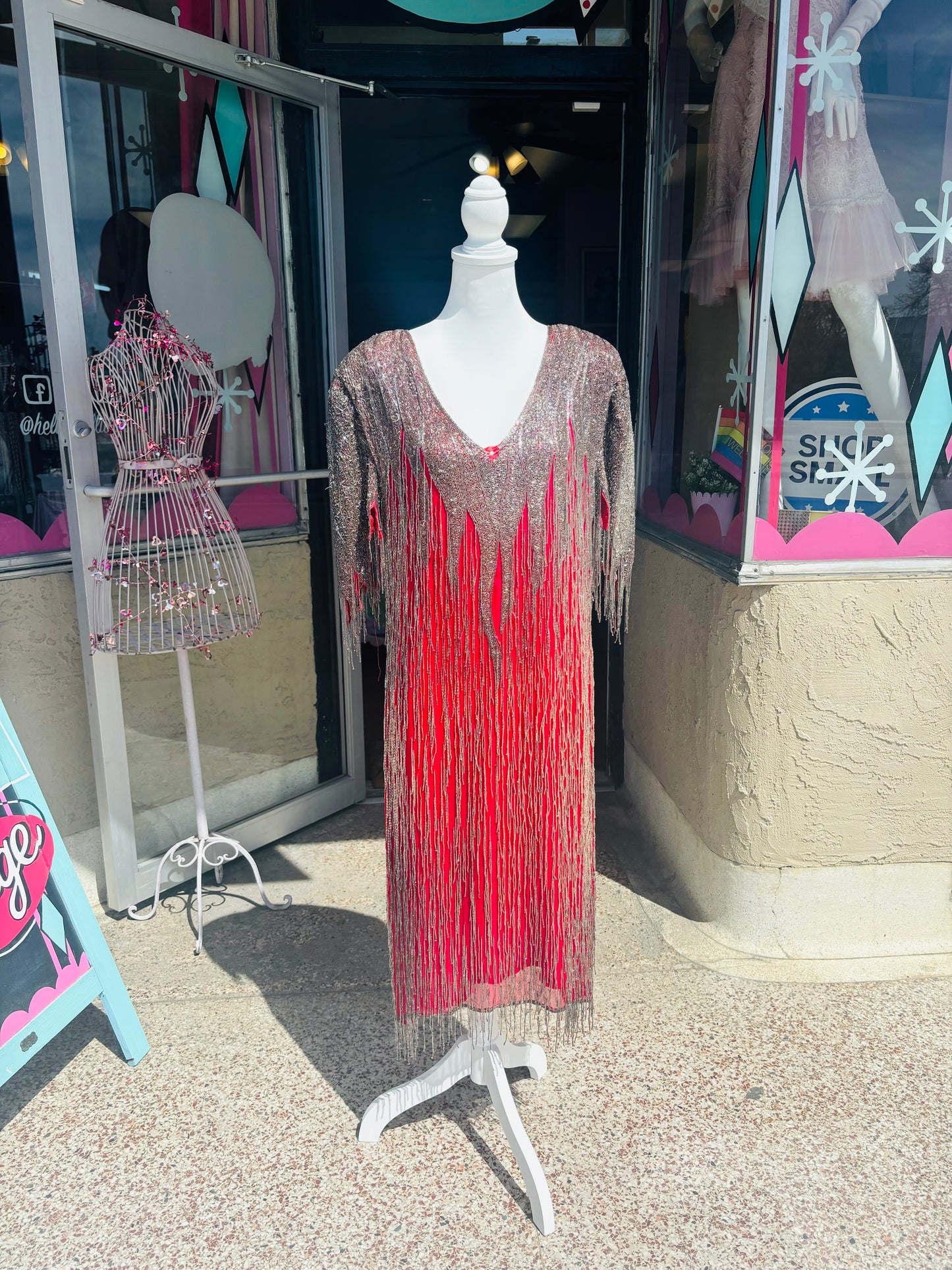 1980's Fiery Red Fully Beaded Dress
