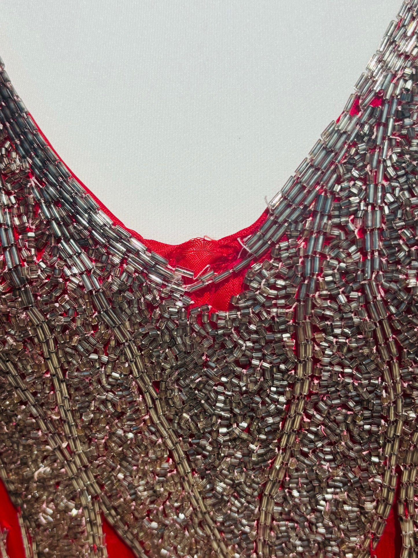 1980's Fiery Red Fully Beaded Dress