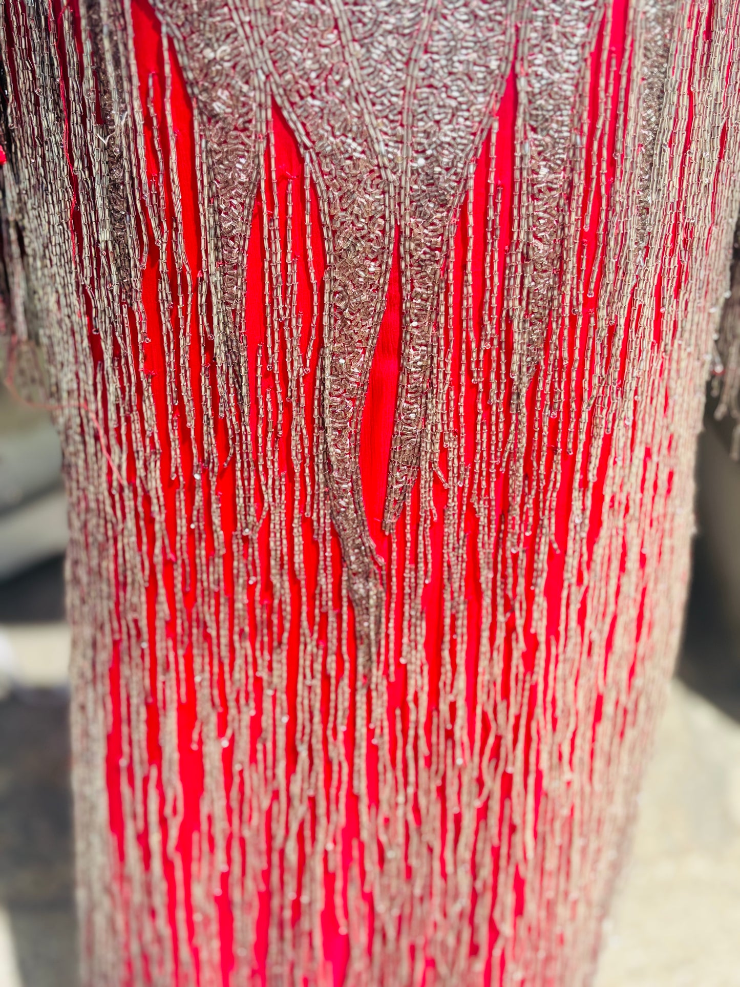 1980's Fiery Red Fully Beaded Dress