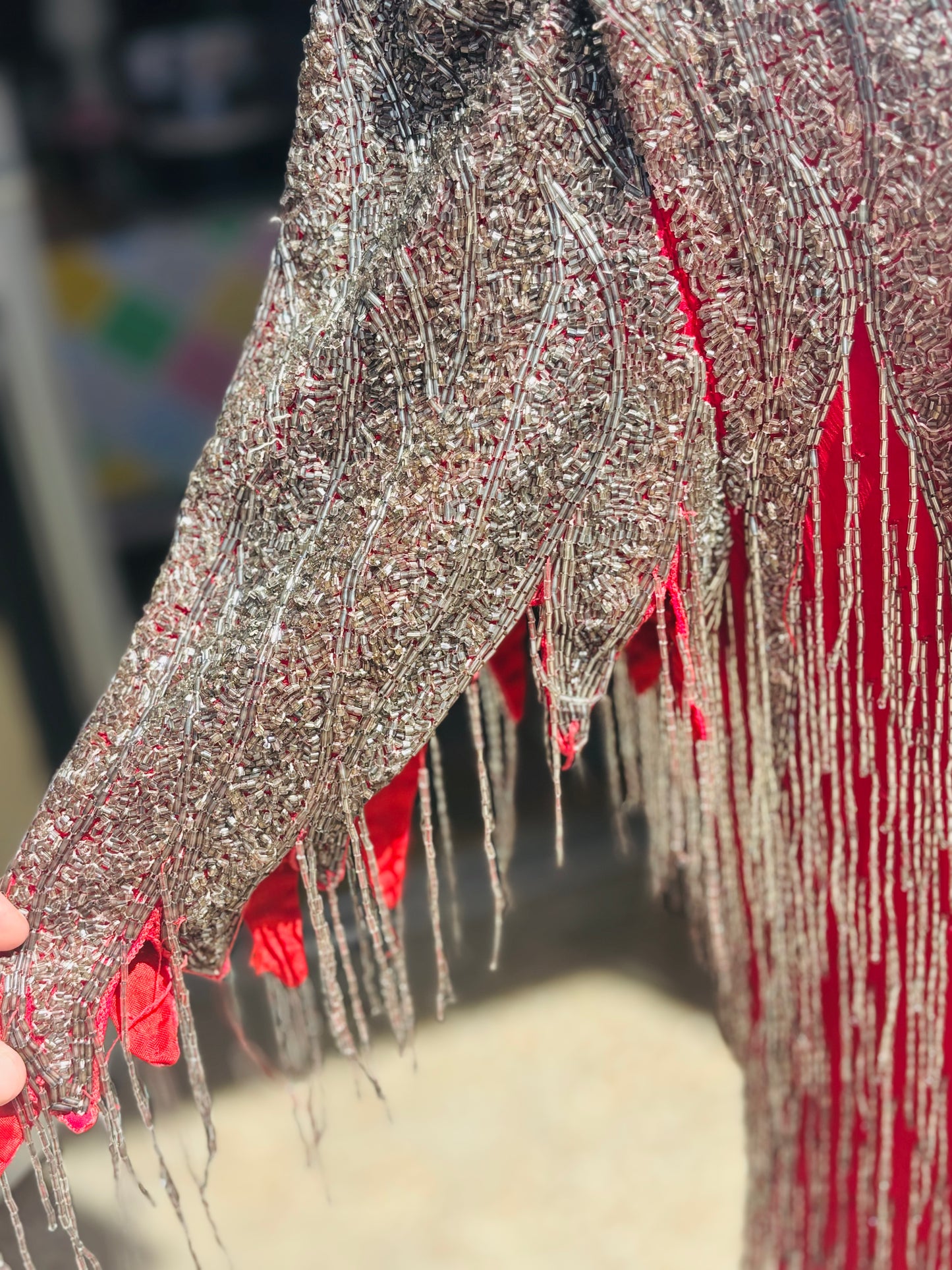 1980's Fiery Red Fully Beaded Dress