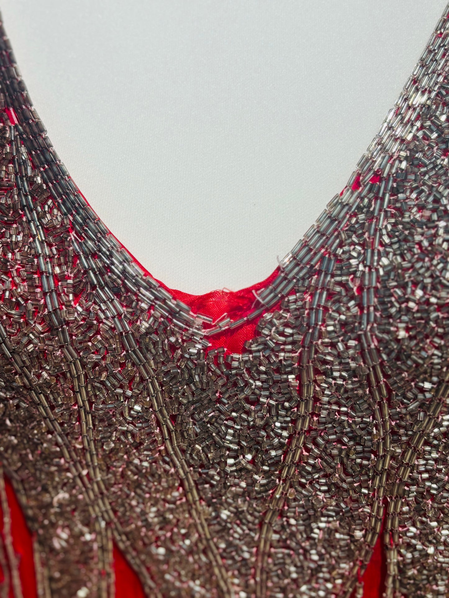 1980's Fiery Red Fully Beaded Dress