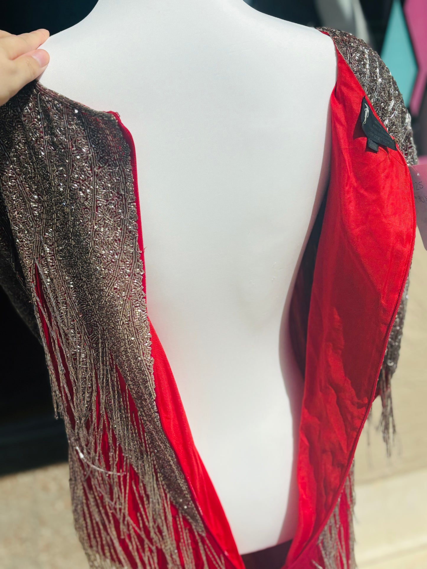 1980's Fiery Red Fully Beaded Dress