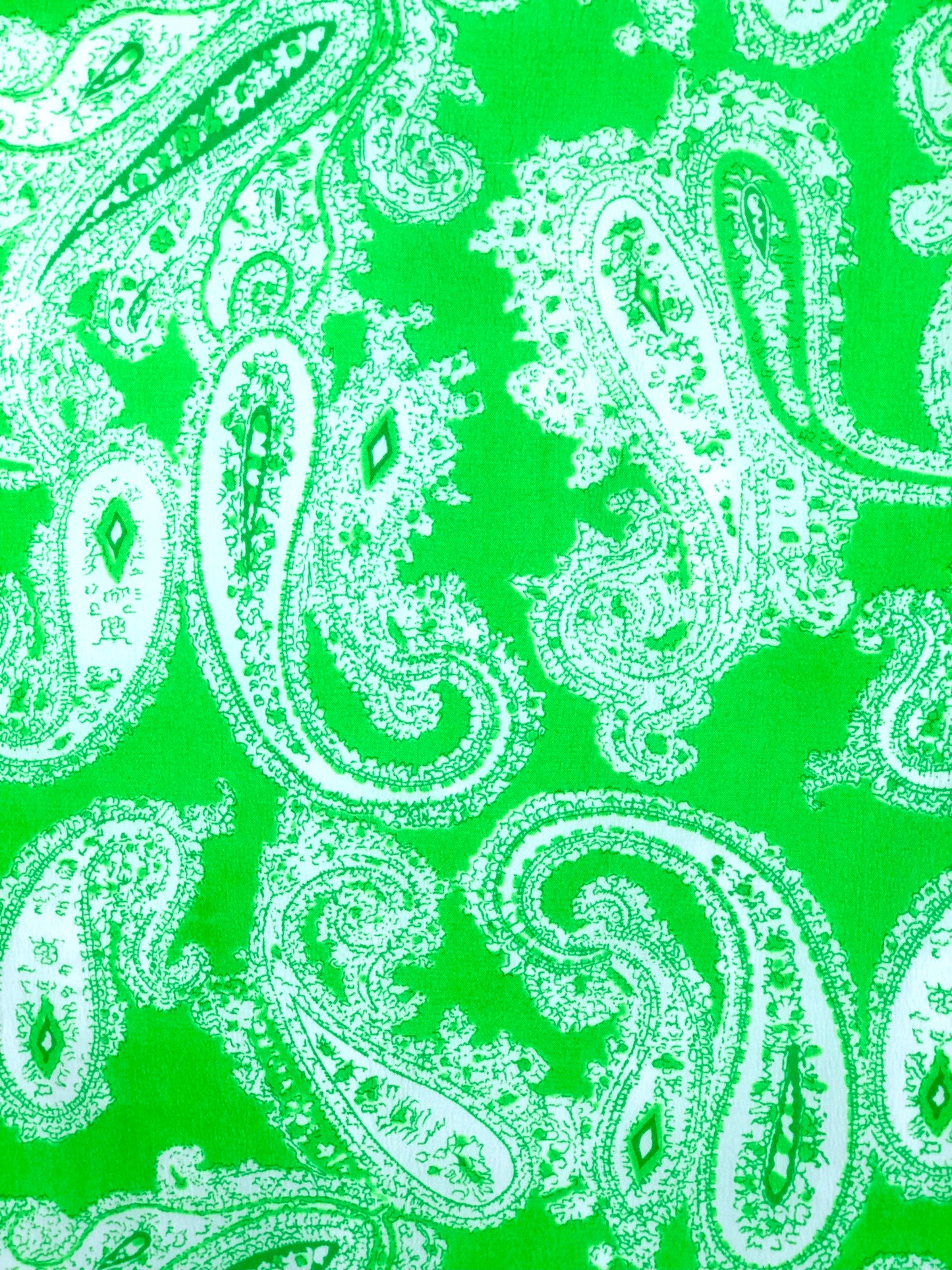 1970's Highlighter-Green Paisley-Print Shift Dress