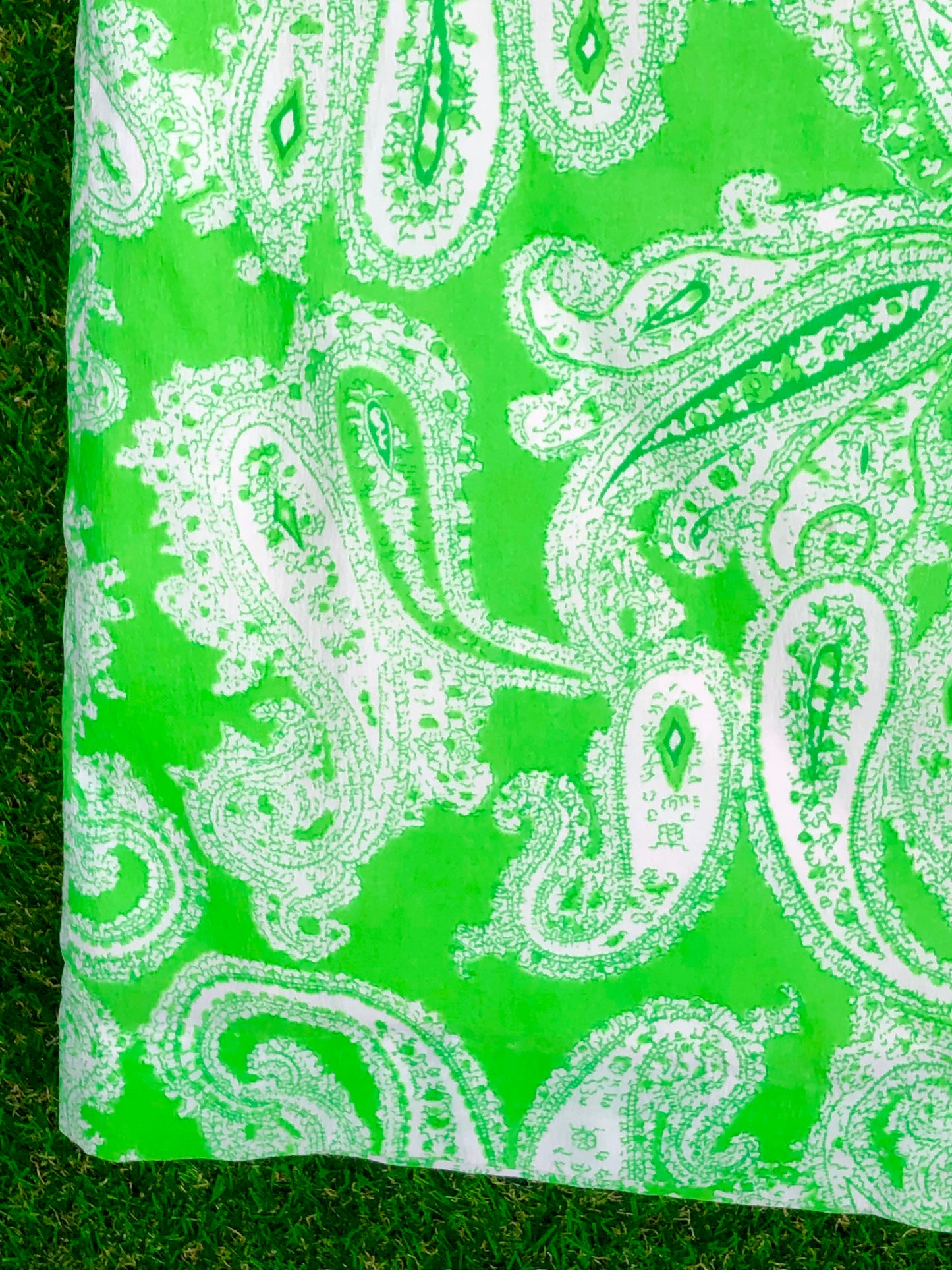 1970's Highlighter-Green Paisley-Print Shift Dress