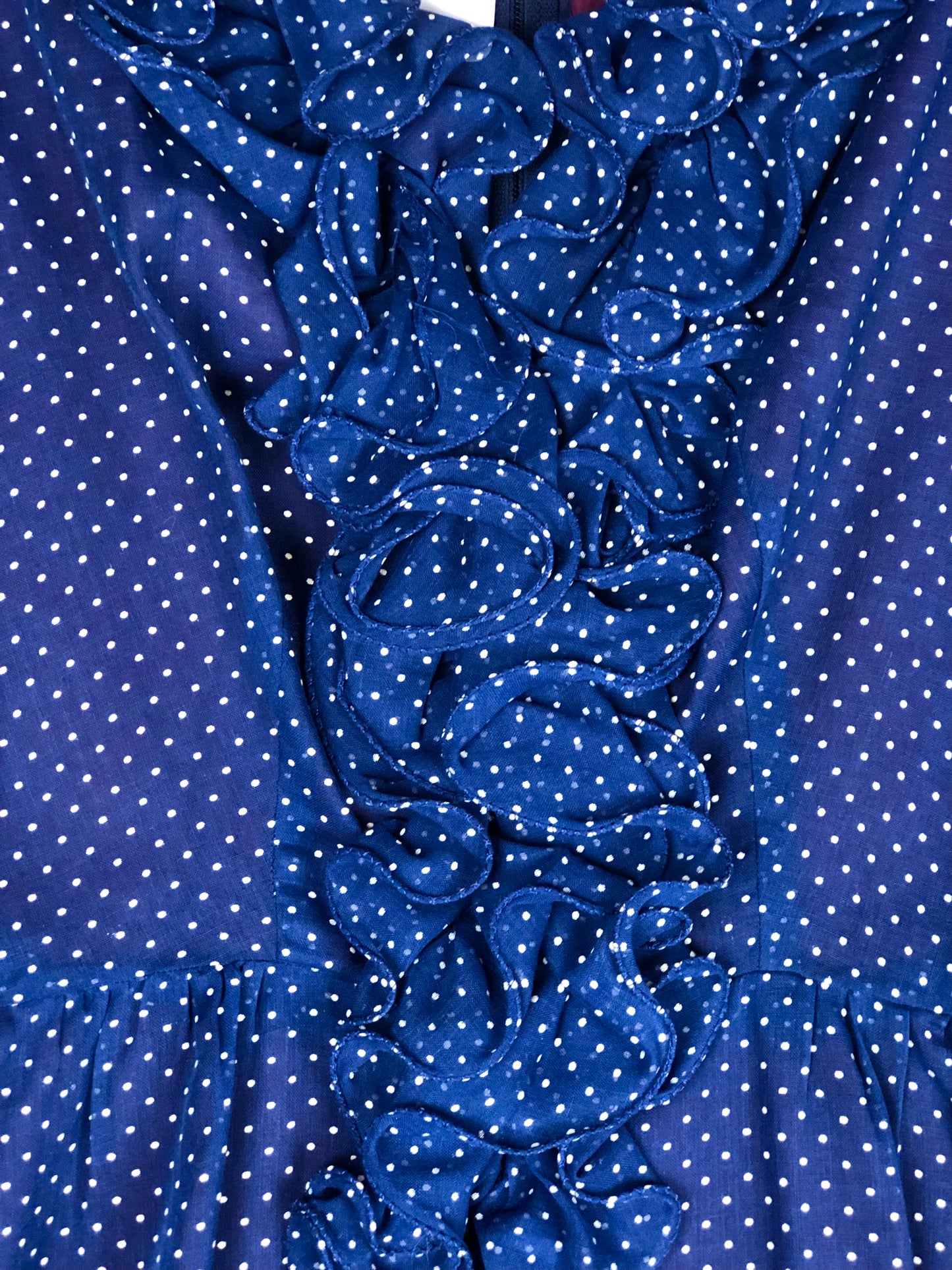 1970's Dreamy Blue Polka Dot Maxi Dress With Matching Belt