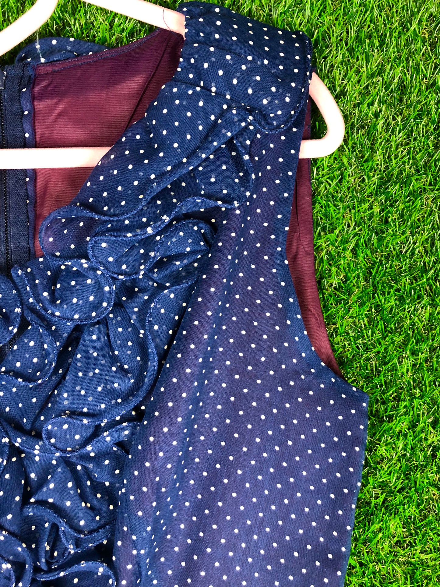 1970's Dreamy Blue Polka Dot Maxi Dress With Matching Belt