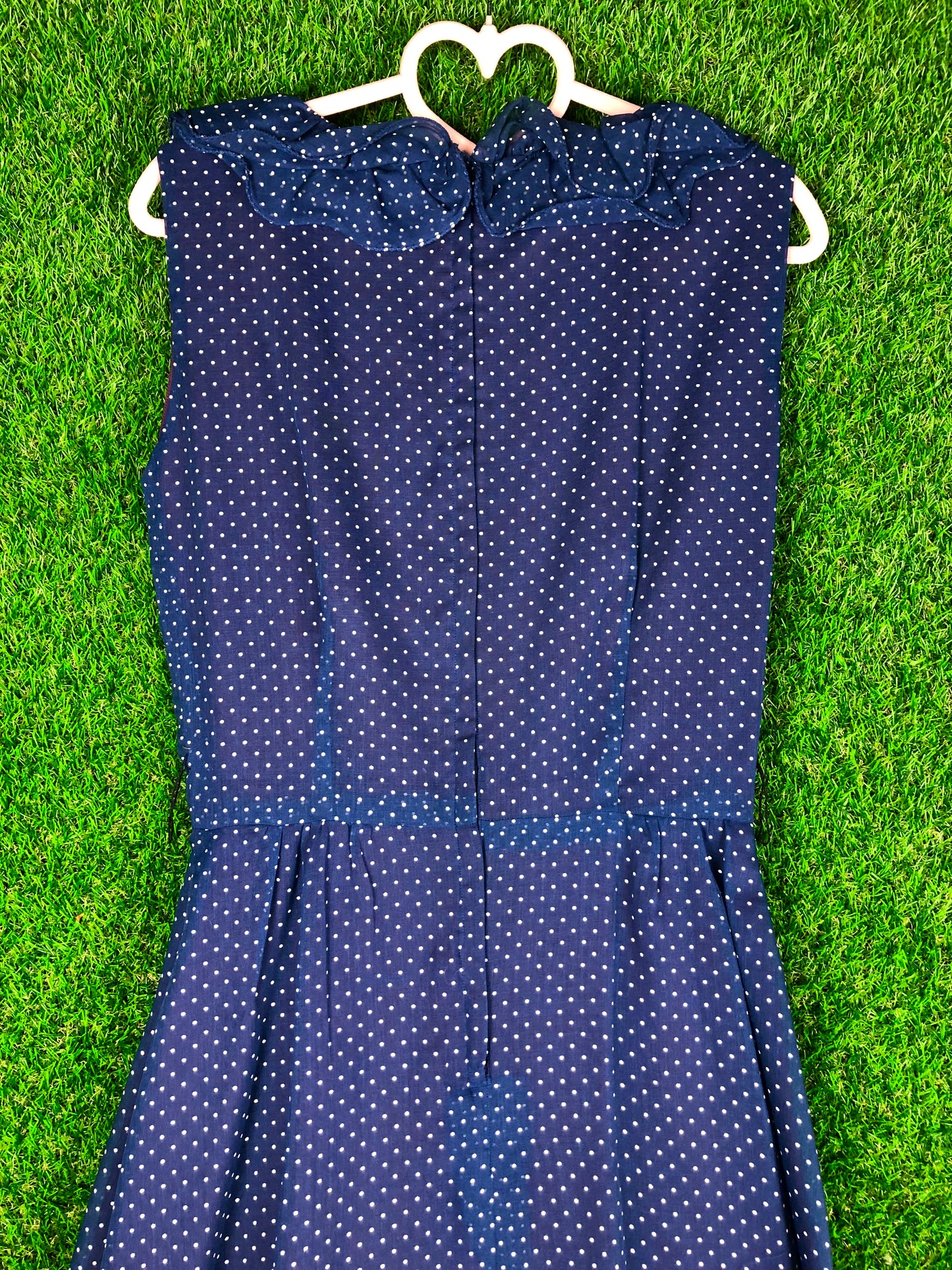 1970's Dreamy Blue Polka Dot Maxi Dress With Matching Belt
