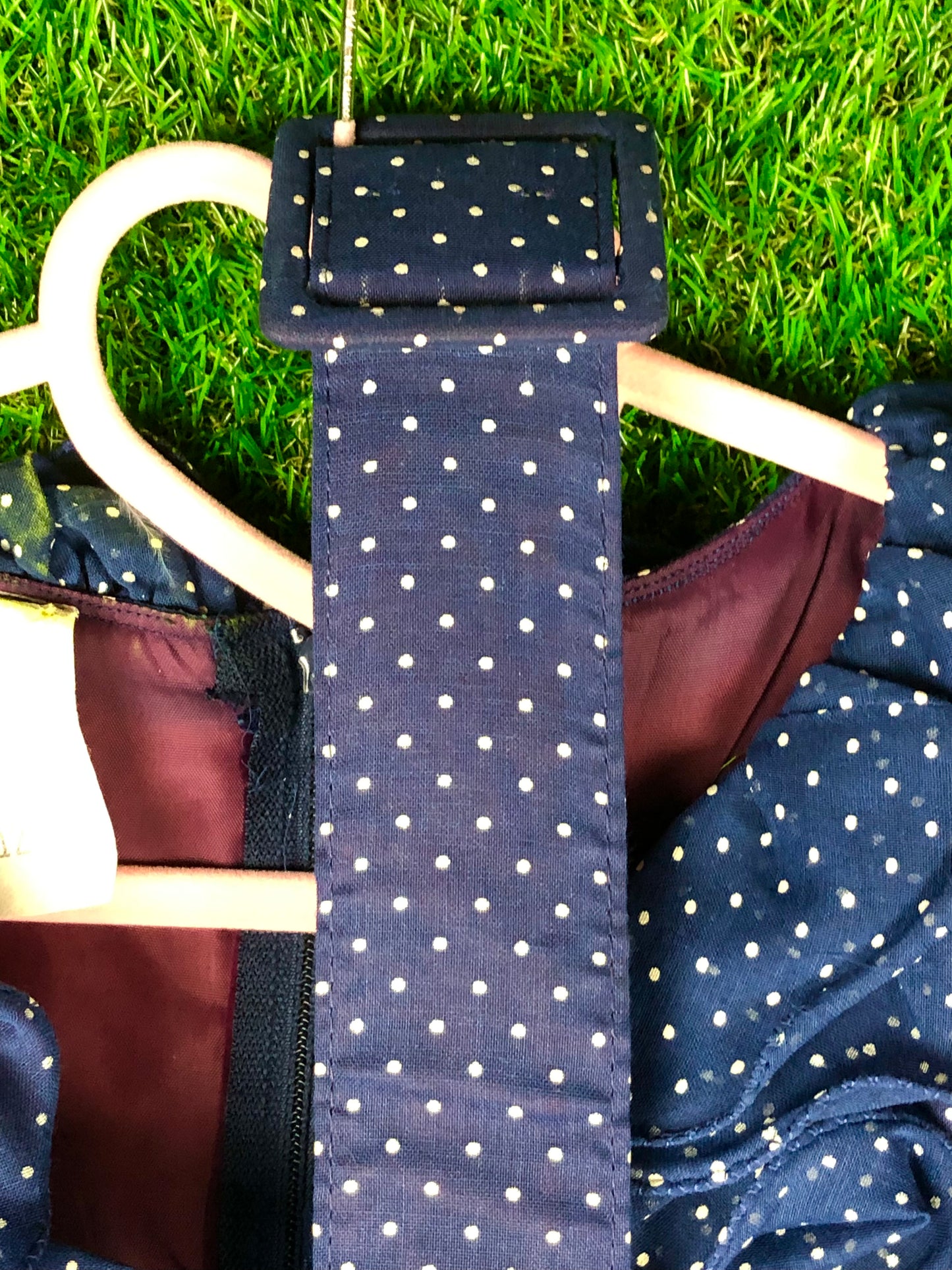 1970's Dreamy Blue Polka Dot Maxi Dress With Matching Belt