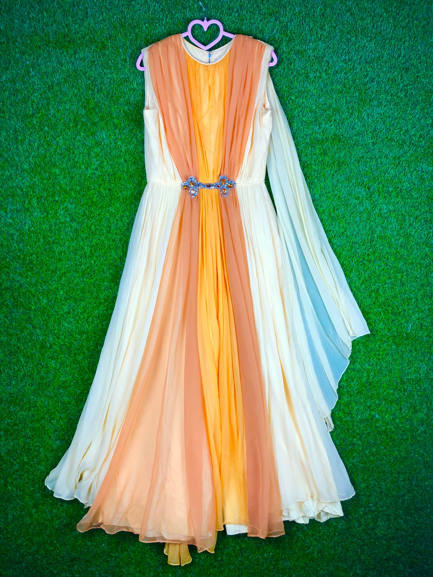 1970's Glamorous Yellow Rhinestone Chiffon Pantsuit