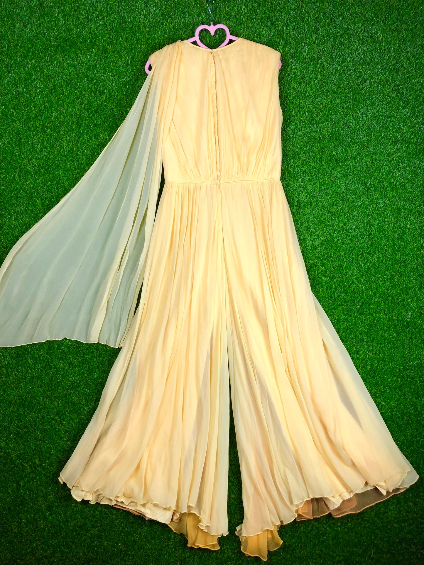 1970's Glamorous Yellow Rhinestone Chiffon Pantsuit