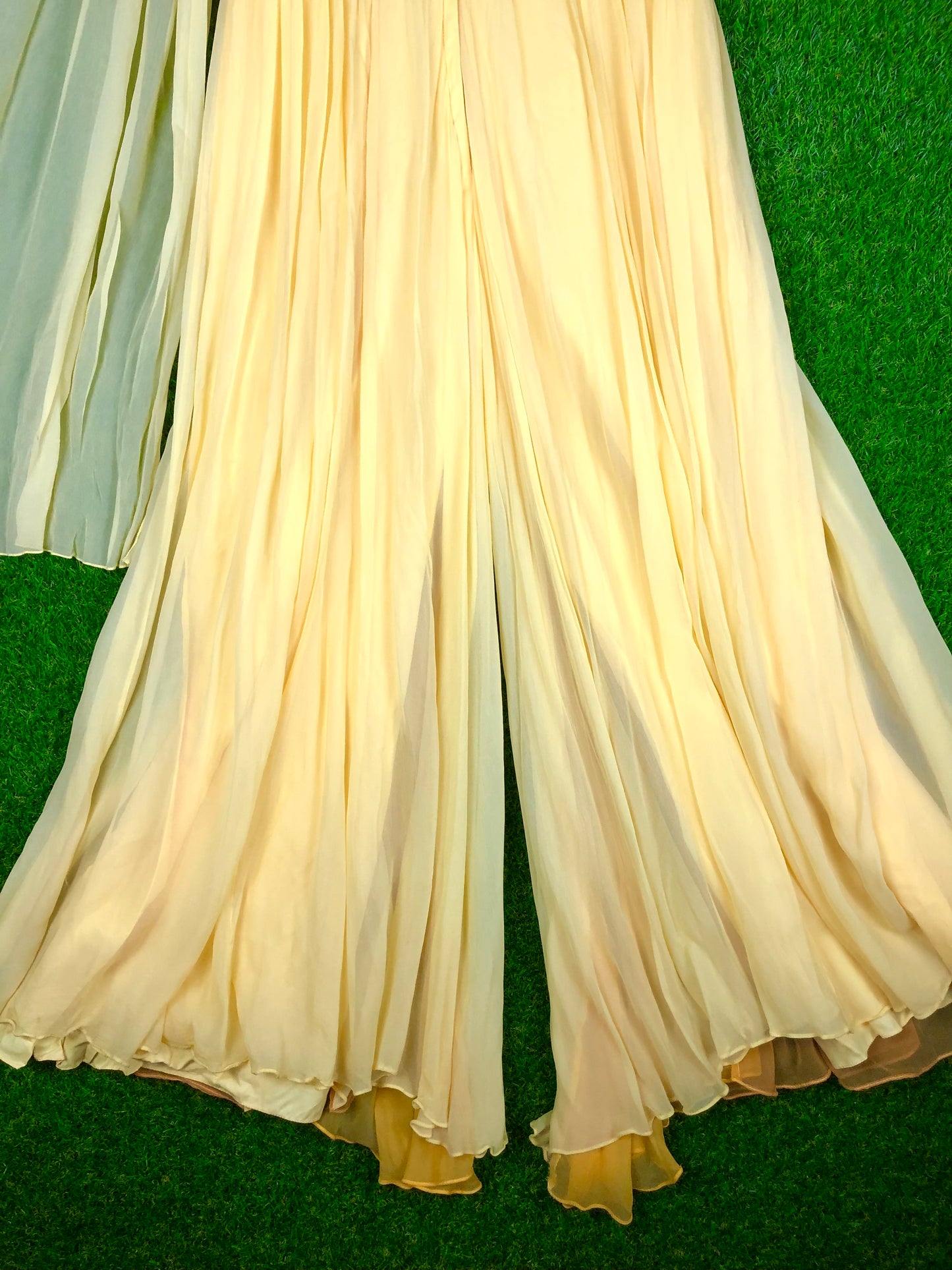 1970's Glamorous Yellow Rhinestone Chiffon Pantsuit