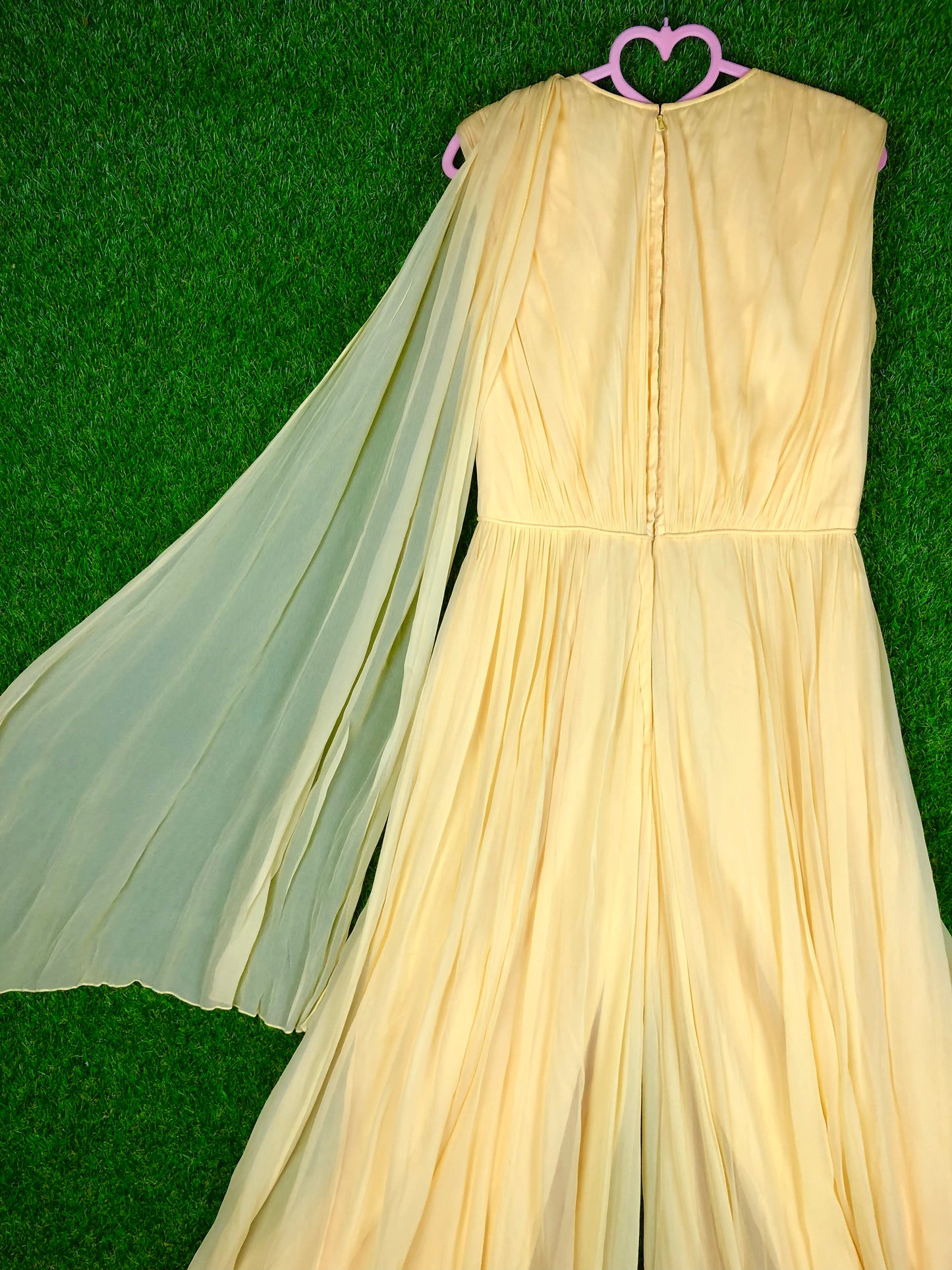 1970's Glamorous Yellow Rhinestone Chiffon Pantsuit