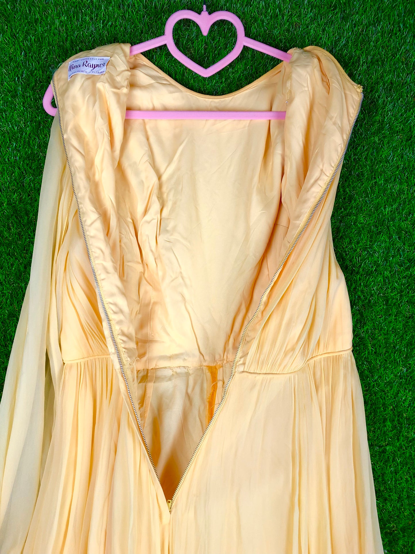 1970's Glamorous Yellow Rhinestone Chiffon Pantsuit